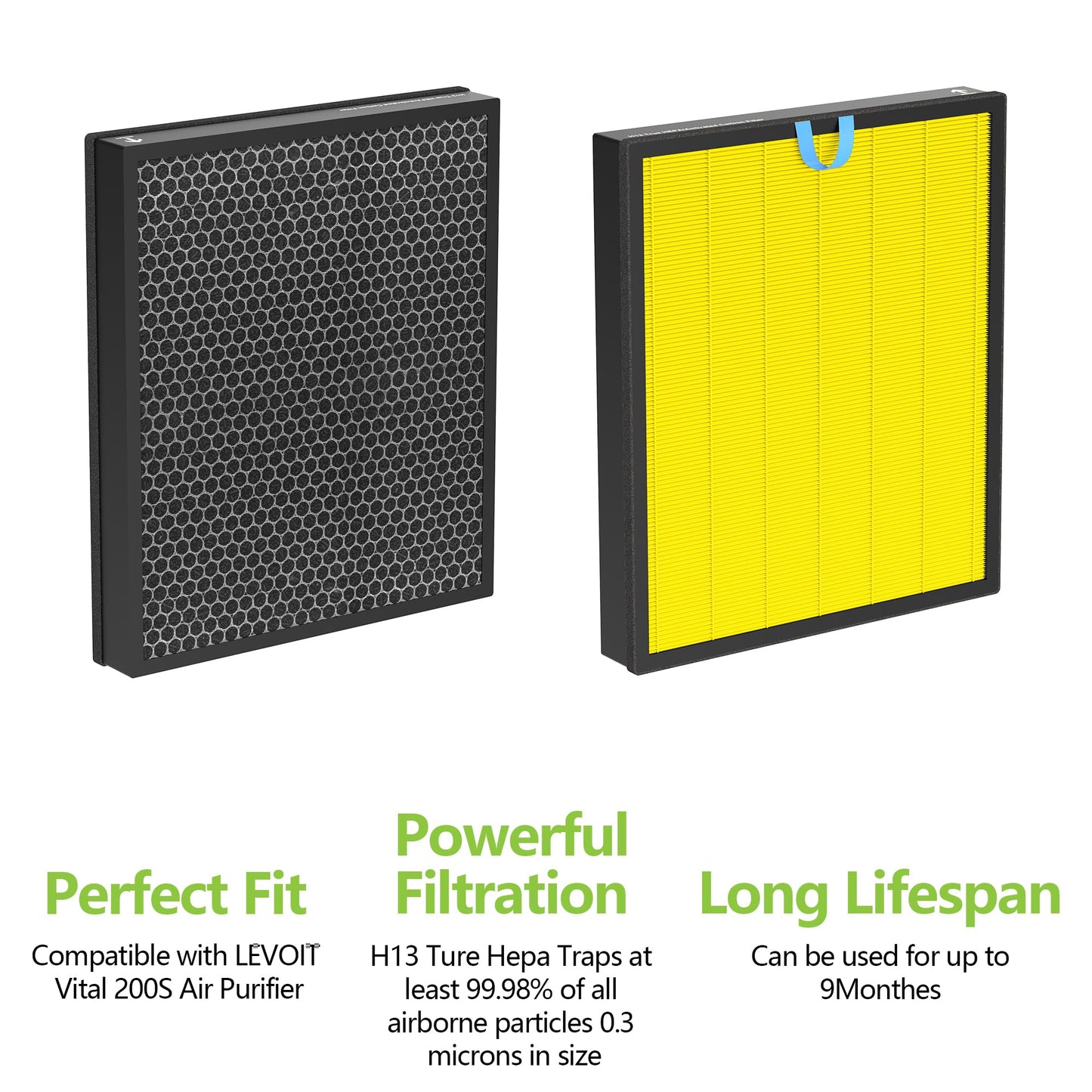 Vital 200S Replacement Filter Compatible with LEVOIT Vital 200S-P Air Purifier, 3-in-1 H13 True HEPA High-Efficiency Activated Carbon Filter LRF-V201-YUS (Enhanced Vital 200S)