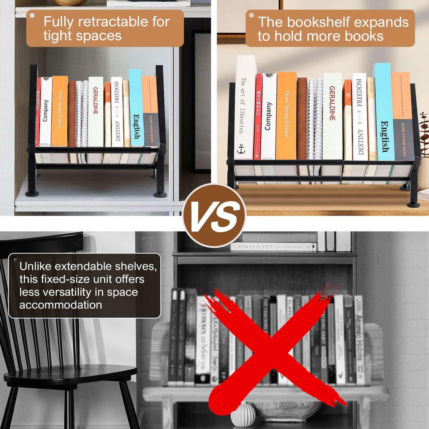 Adjustable Desktop Bookshelf for Desk Book Organizer, Tilting Tabletop Bookshelf in Office Home/Bedroom, Vinyl Record Storage Holder Book Rack for Magazine/CDs/Books/Vinyls Display