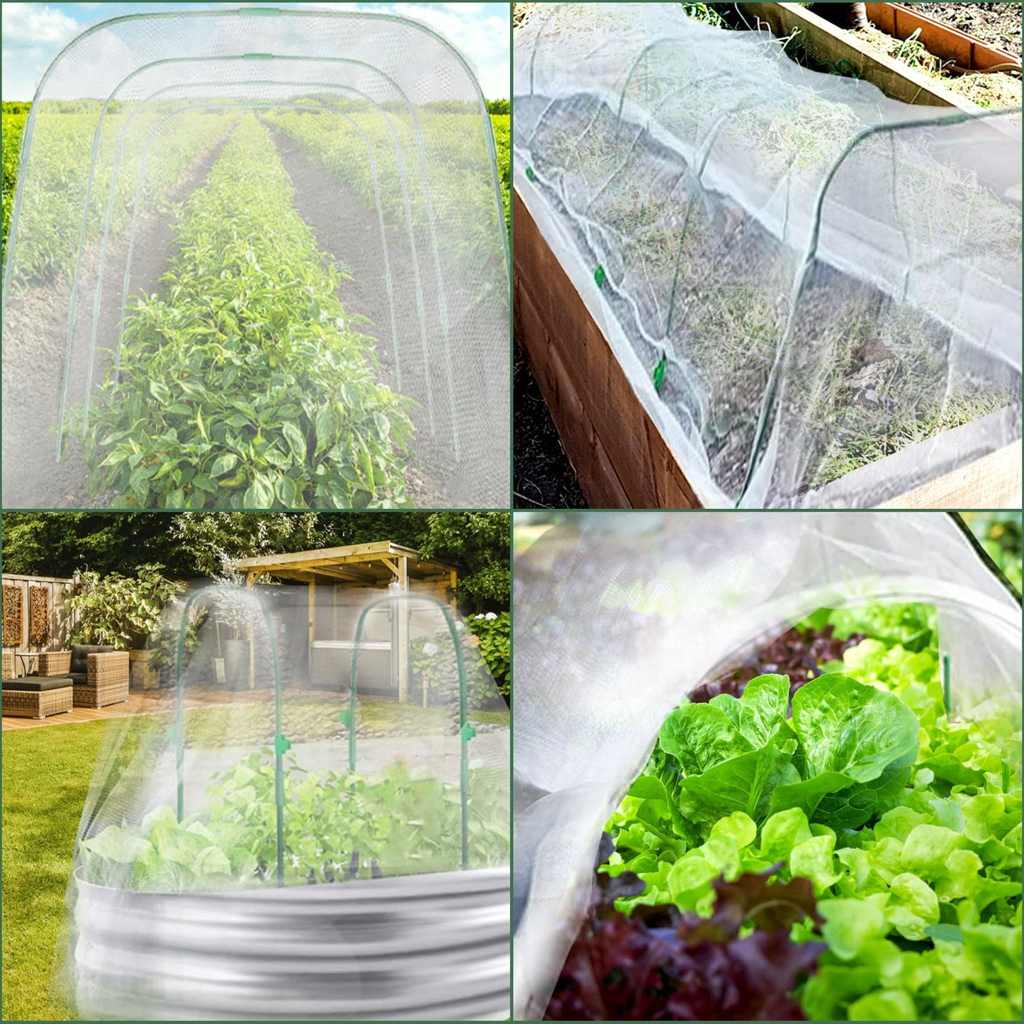 8 X 26 FT Garden Mesh Netting Kit, 6PC Garden Hoops for Row Cover, Garden Netting Kit for Raised Beds Outdoor, Garden Netting Mesh Hoop Grow Tunnel for Courtyard & Vegetable Garden