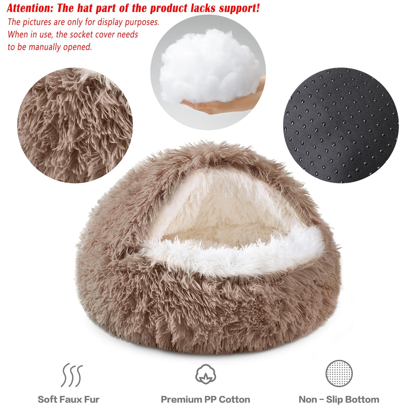 NOYAL Dog Bed Round Hooded Plush Cat Cave Donut Anti Anxiety Fluffy Dog Bed for Small Medium Dog and Cat