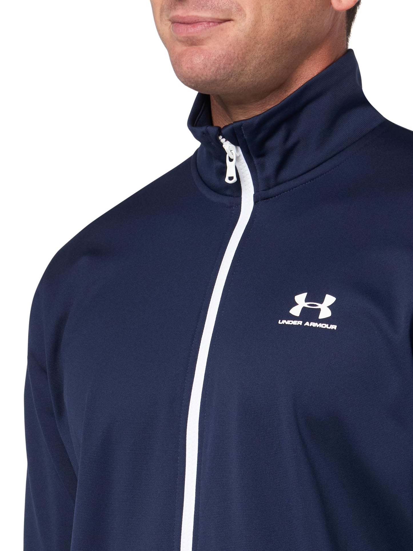 Under Armour Men's Sportstyle Tricot Jacket, (410) Midnight Navy / / White, Medium