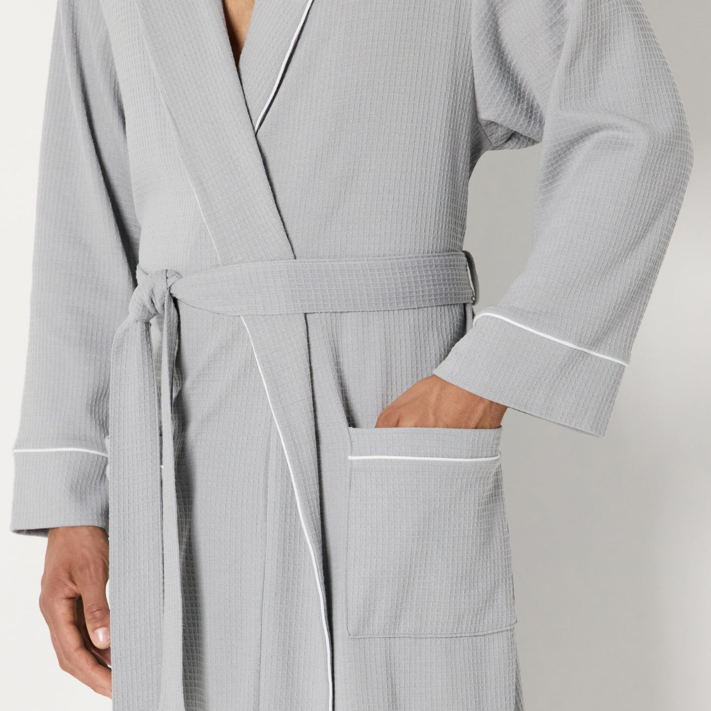 Amazon Essentials Men's Waffle Shawl Robe, -Light Grey, M/L
