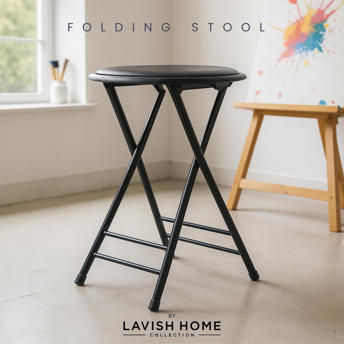TG 82-0827 24-Inch Cushioned Folding Stool, Black