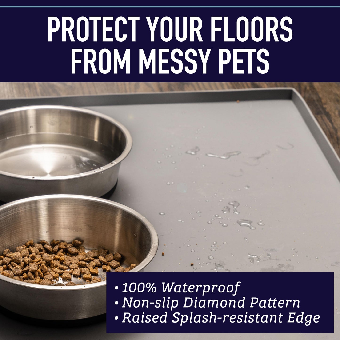 Leash Boss Dog Food Mat – Waterproof Silicone Pet Feeding Mat with Raised Edges for Dogs & Cats, Non-Slip Placemat for Food & Water Bowls, Spill-Proof Floor Protection, Easy to Clean