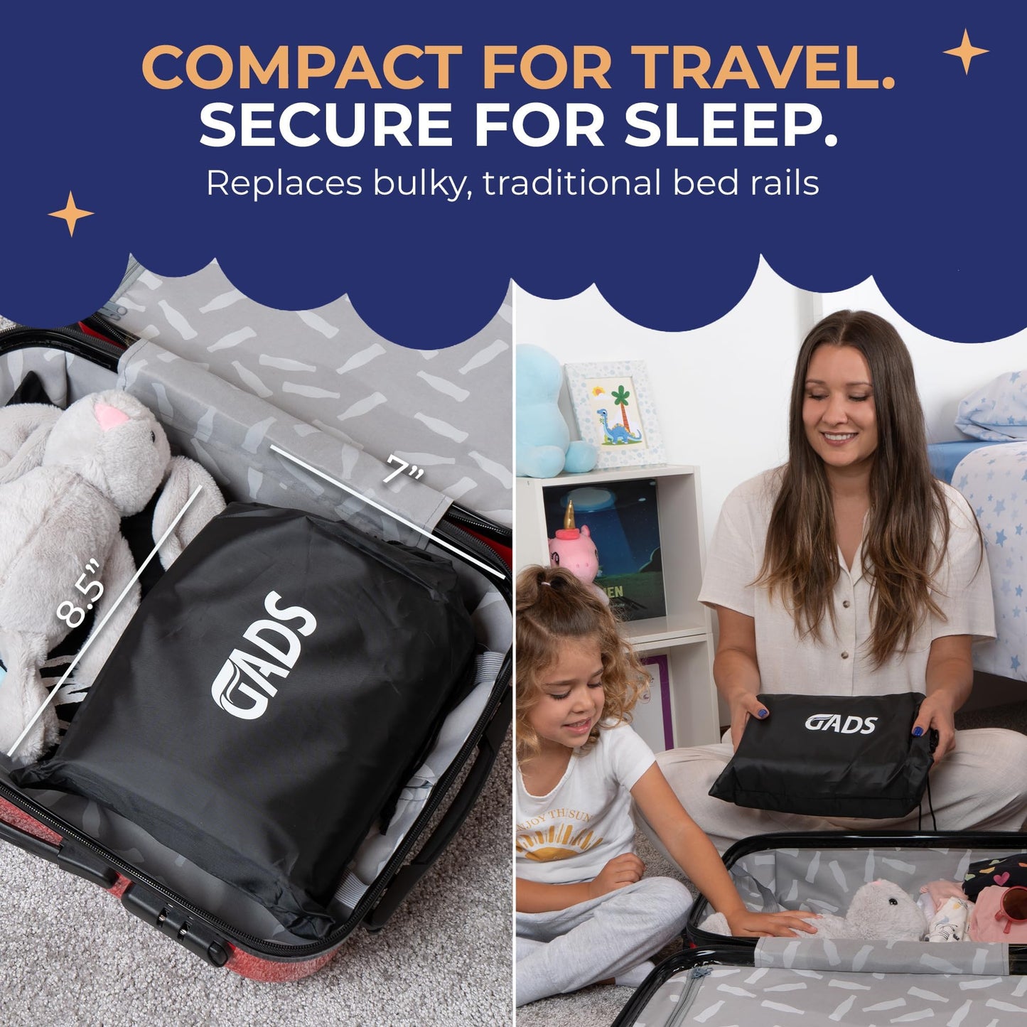 2-Pack Inflatable Bed Rails for Toddlers - Secure Travel Bed Bumpers - Bed Guard for Kids - Blow up Bed Rails for Twin, Full, Queen, King Size Beds