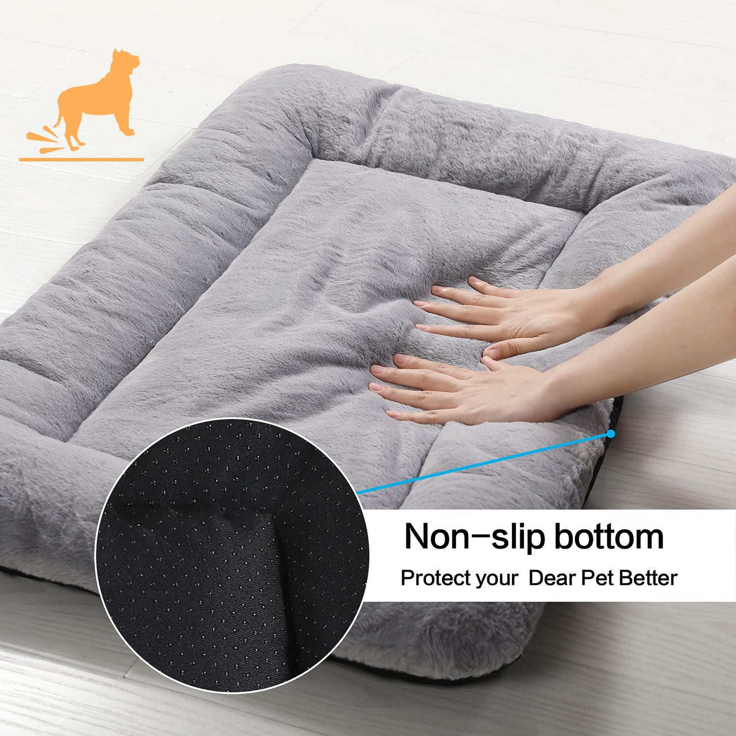 VERZEY Large Dog Bed Mat Crate Pad Fit 42'' Metal Dog Crates,Ultra Soft Dog Crate Bed Washable & Anti-Slip Kennel Pad for Dogs Cozy Sleeping Mat,Gray 42L x28W x1H Inches