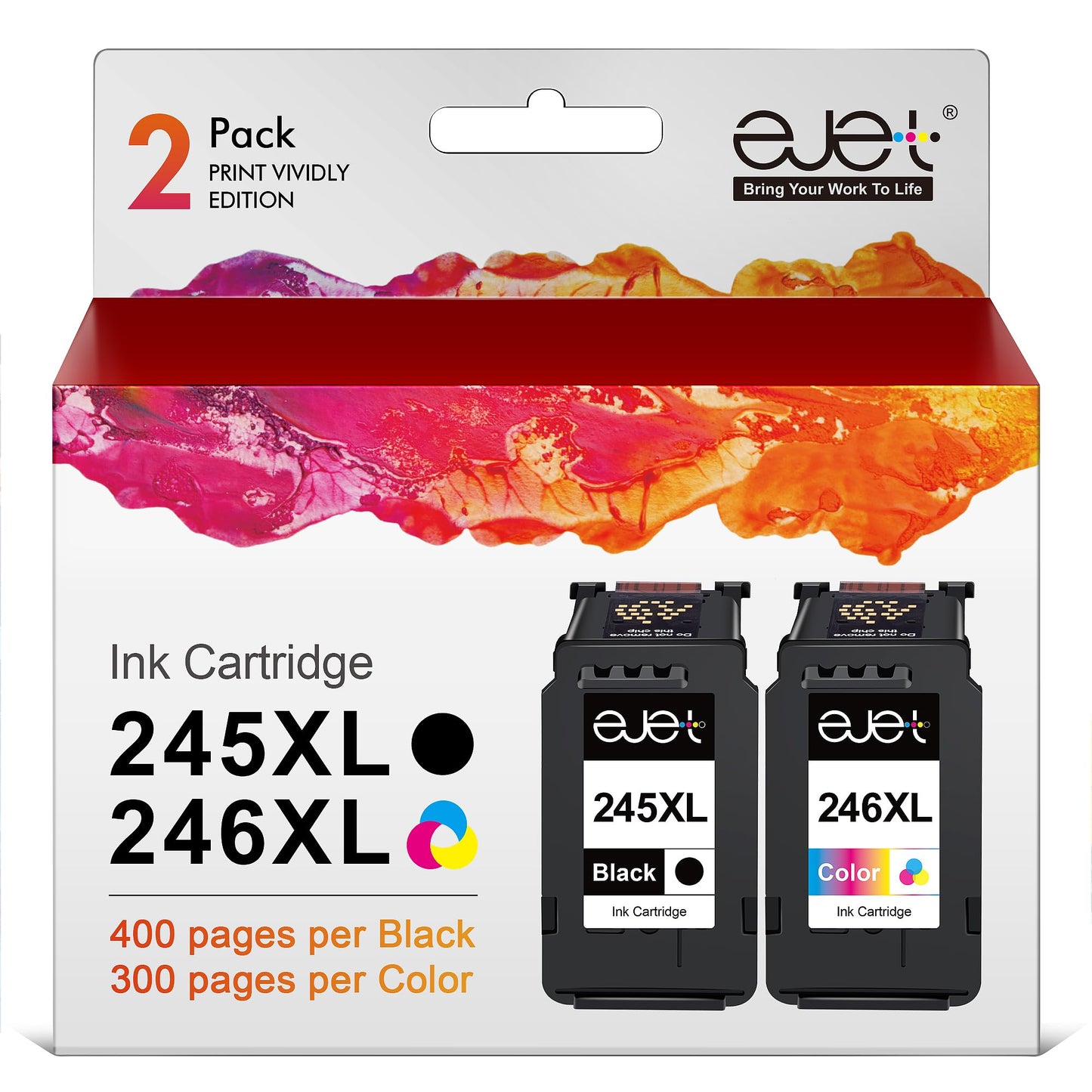 ejet 245 246 XL Ink Cartridges for Canon Printer Replacement for Canon Ink 245 246 for Canon 245XL 246XL Combo Pack 245XL for Pixma TS3400 MX492 TR4520 TS3120 TR4500 MG2920 MG2520 MG2525 Printer