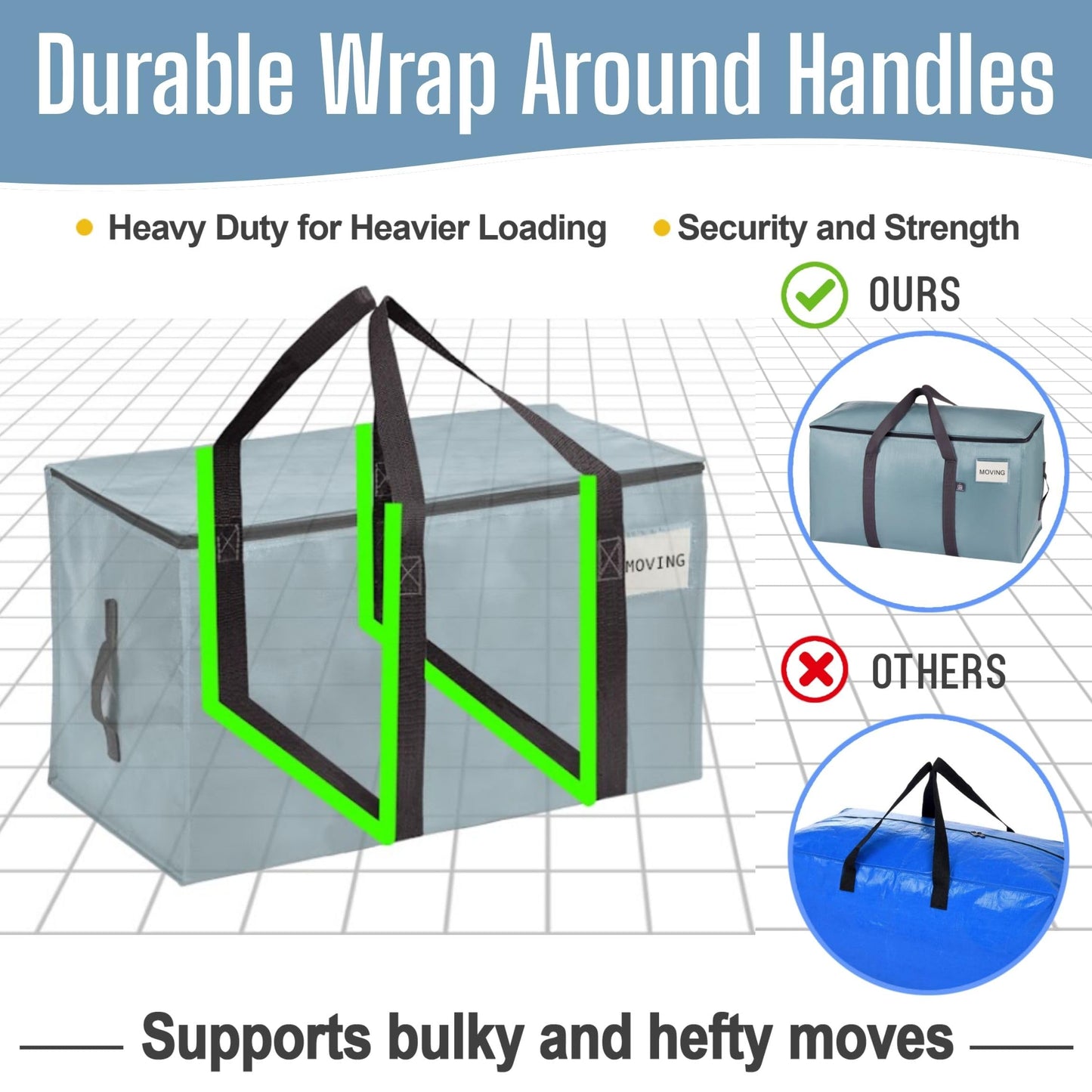 VENO Extra Large Moving Bags with Zippers & Carrying Handles, Heavy-Duty Storage Tote Moving Boxes for Space Saving, Packing Storage Supplies for Dorm Room Essentials (Light Blue-8 Pack)