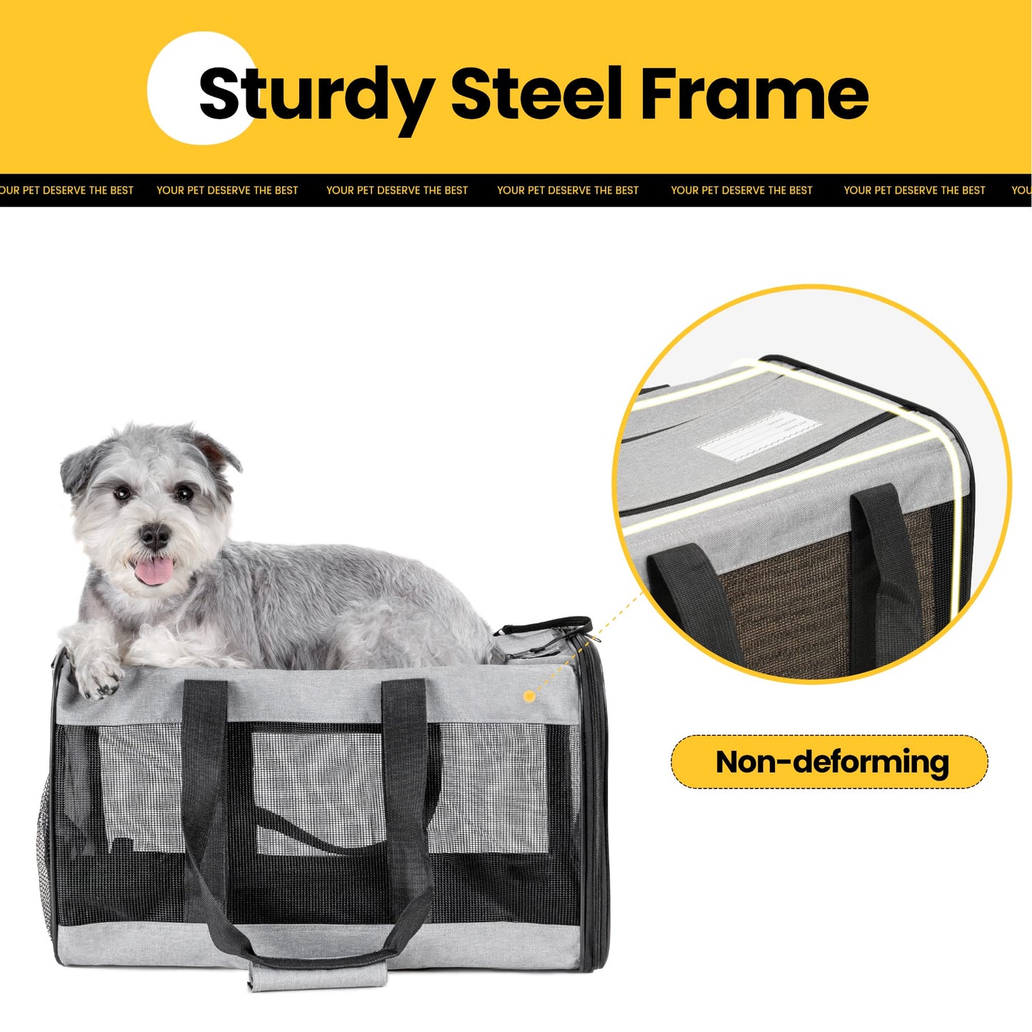 Conlun Dog Carrier Soft Sided, Large Cat Carrier with Inner Safety Leash, Pet Transport Carrier for Large Cats and Medium Dogs up to 20 Lbs, Collapsible Travel Puppy Carrier Bag -Black L