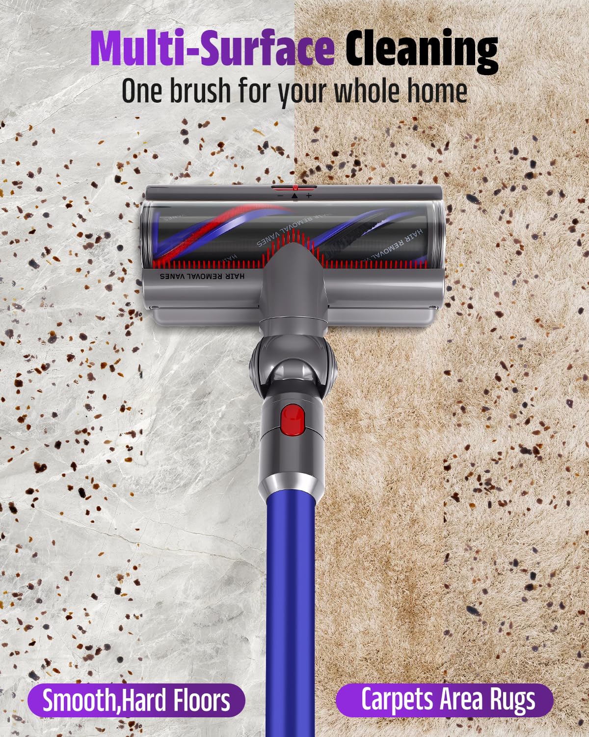 Adjustable Suction Brush Head Replacement Compatible with Dyson V7 V8 V10 V11 V15, Vacuum Cleaner Attachment, Anti-Tangle Carbon Fiber Roller, Turbine Brush for Carpet & Hard Floor