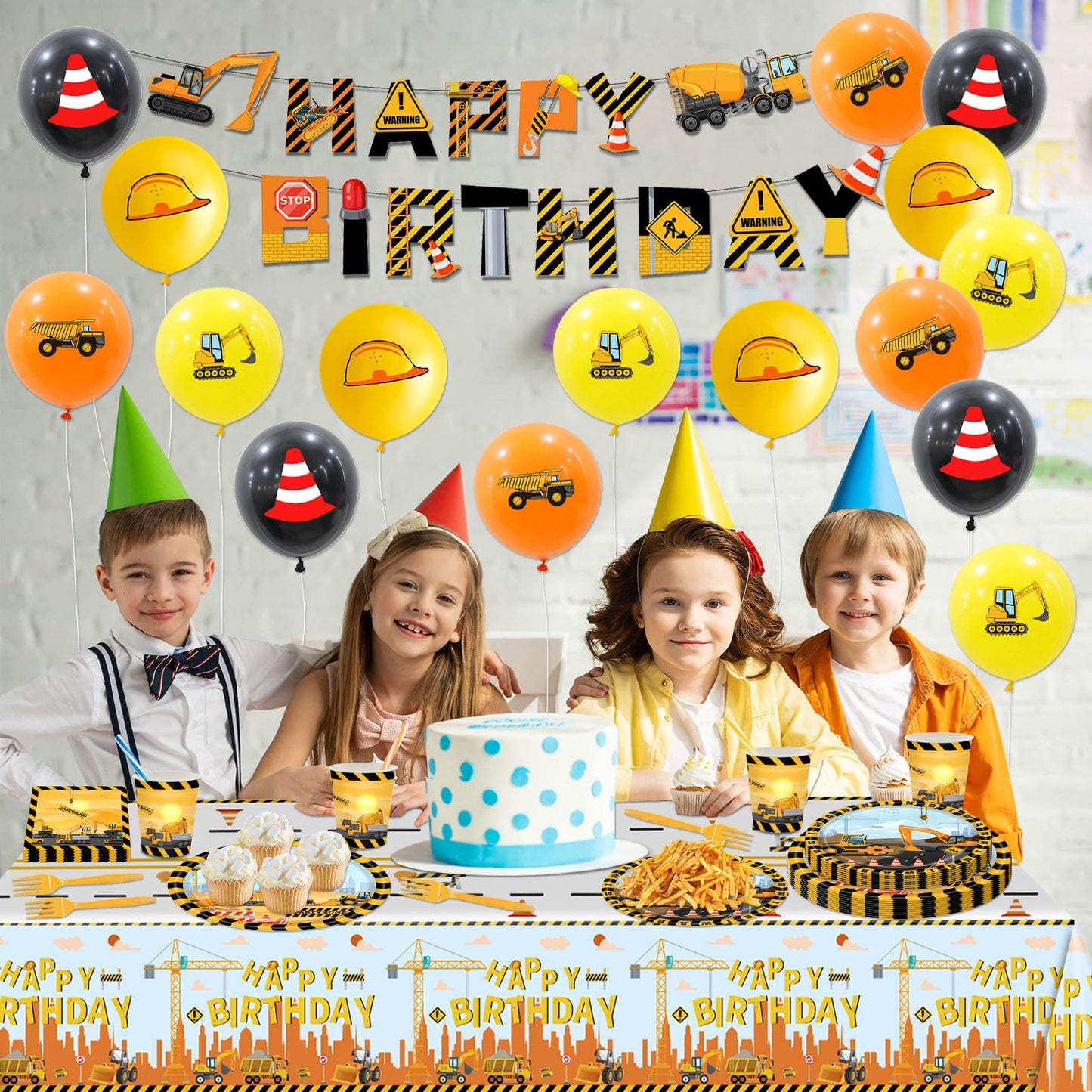 Construction Birthday Party Supplies Serve 20 Construction Theme Tableware Set Dump Truck Plates Napkins Cups Forks Knives Banner Tablecloth Construction Party Decorations Kids Birthday Party Supplies