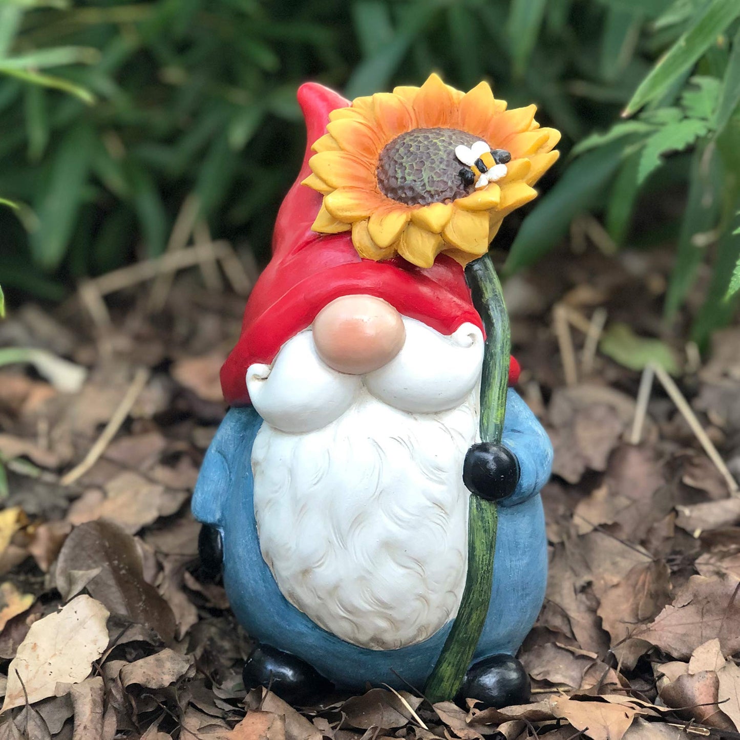 TZSSP Outdoor Garden Gnome Statue Statuary with Yellow Sunflower Spring Garden Decor Gnome Decor
