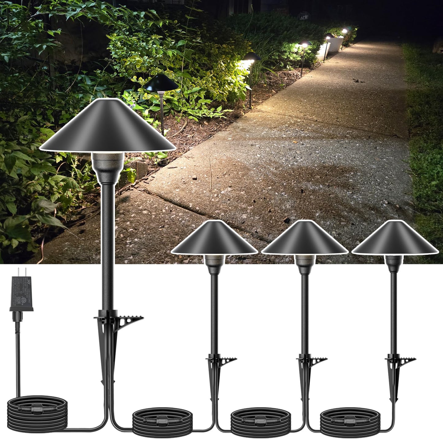 Low Voltage Pathway Lights with Timer, 4H/6H/8H Auto On/Off Low Voltage Landscape Lighting, Waterproof LED Landscape Path Lights for Flower Bed Backyard Walkway Driveway, Set of 4