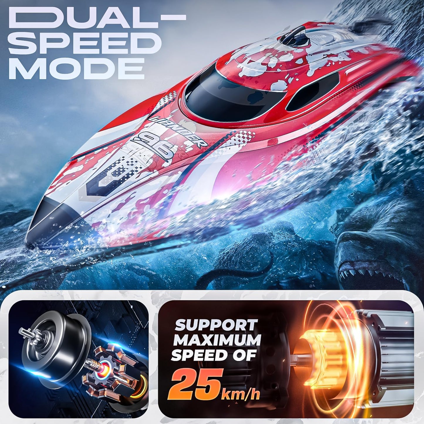 BEZGAR RC Boat, 12 inch Remote Control Boat for Kids and Adults, 25 KPH Fast RC Speed Boats with 700mAh Battery, Ideal Waterproof Toy Boats for Lakes & Pools - TX126 Red