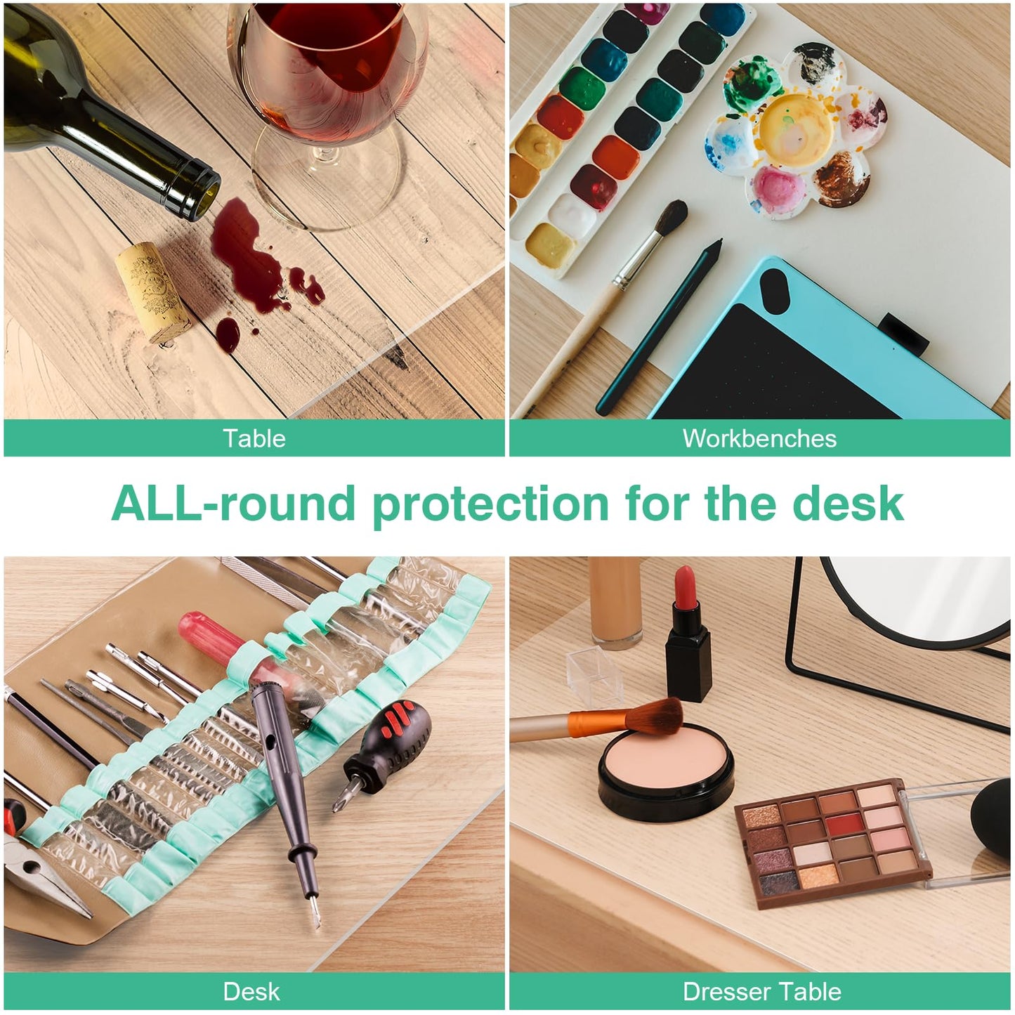 NATRKE Clear Desk Mat Pad, 47.2"x23.6" Transparent Desk Protector Mat Plastic Desk Mat, Thickness 0.06" PVC Translucent Waterproof Non-Slip Clear Writing Desk Pad for Desktop for Home Office