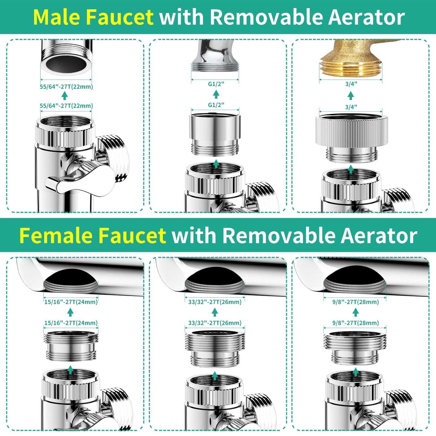 HEROBAI Sink Hose Sprayer Attachment, 3 Mode Shower Head Attaches to Tub Faucet with 5 Adapters, High Pressure Shower Head for Bathtub, Handheld Shower Head with Filter (Chrome)