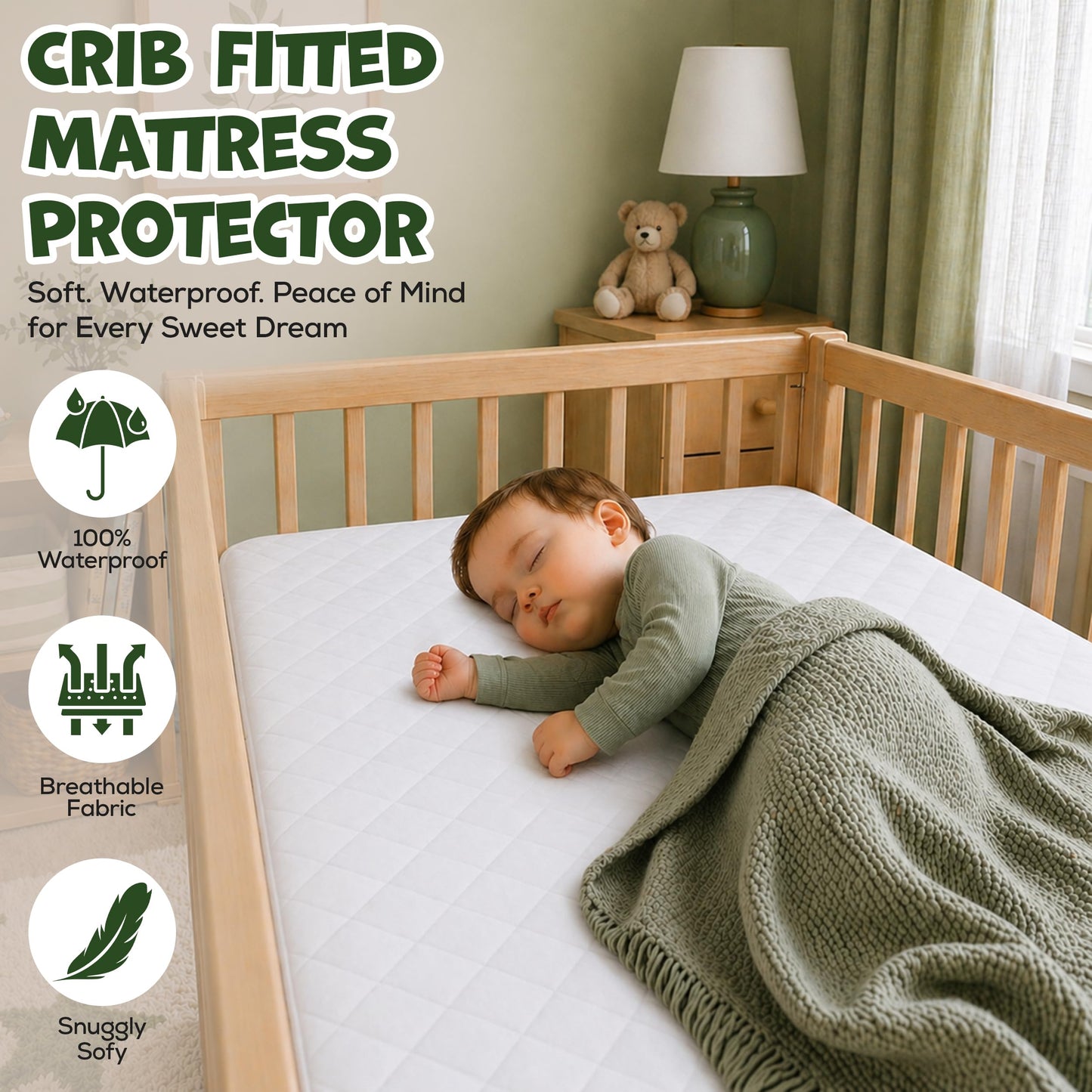 Utopia Bedding Waterproof Crib Fitted Mattress Protector (Pack of 2) - Toddler and Baby Crib Mattress Pad Cover - Soft and Breathable with 7 Inches Deep Skirt (White, 28" x 52")