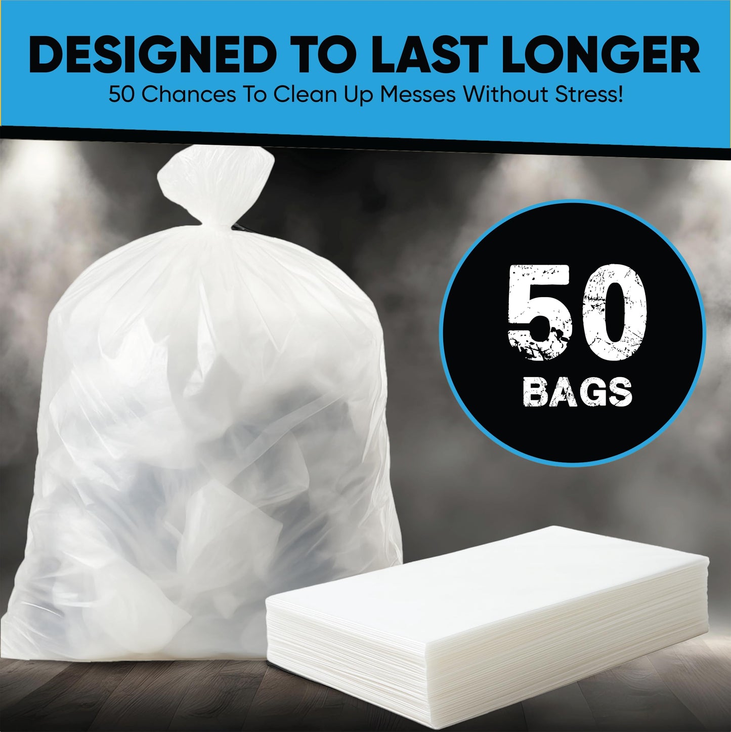 Clear Trash Bags, 55-60 Gallon, 50 Count