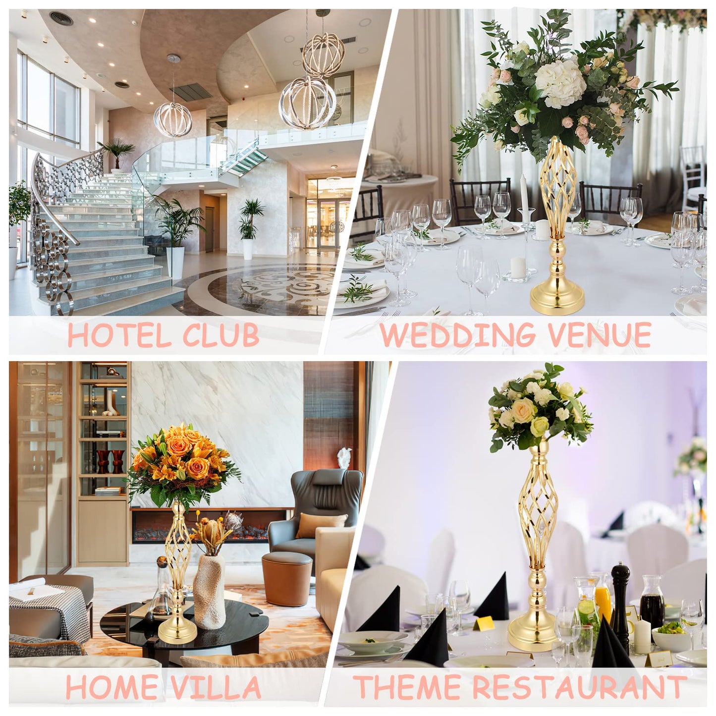 10 PCS Gold Flower Stand Centerpiece, Wedding Table Gold Flower Stand Vases Centerpiece Decorations for Wedding, Birthday Party and Other Holiday Event