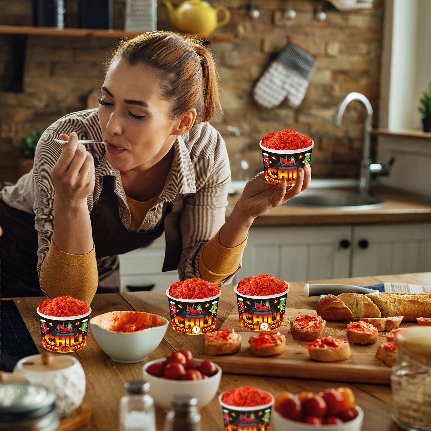 Tkifoda 200 Pcs 4 Oz Chili Cook Off Cups - Paper Construction, Black, Modern Style - 4 Oz Capacity, Ideal for Chili, Soup