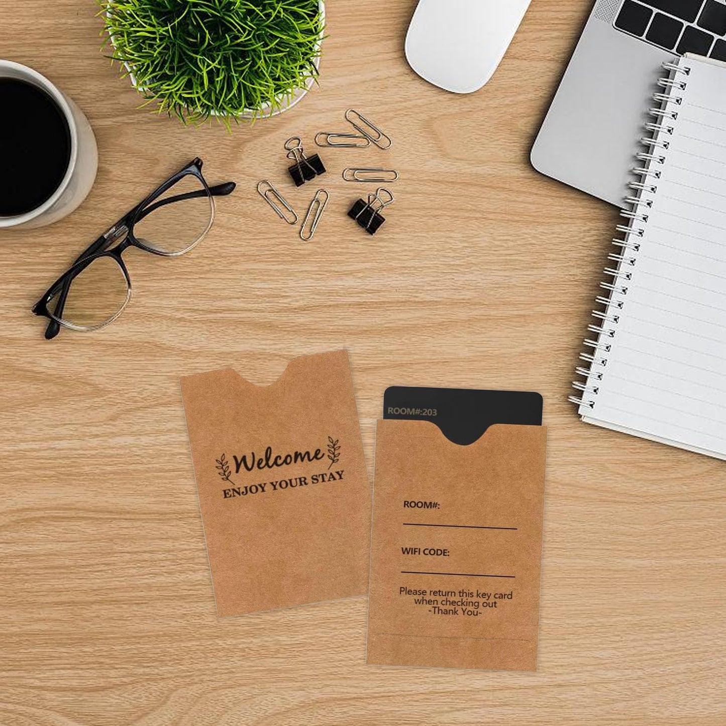 Kraft Hotel Key Card Holder Sleeves,Welcome Guests Hotel Key Card Envelopes,200 Pcs Per Pack