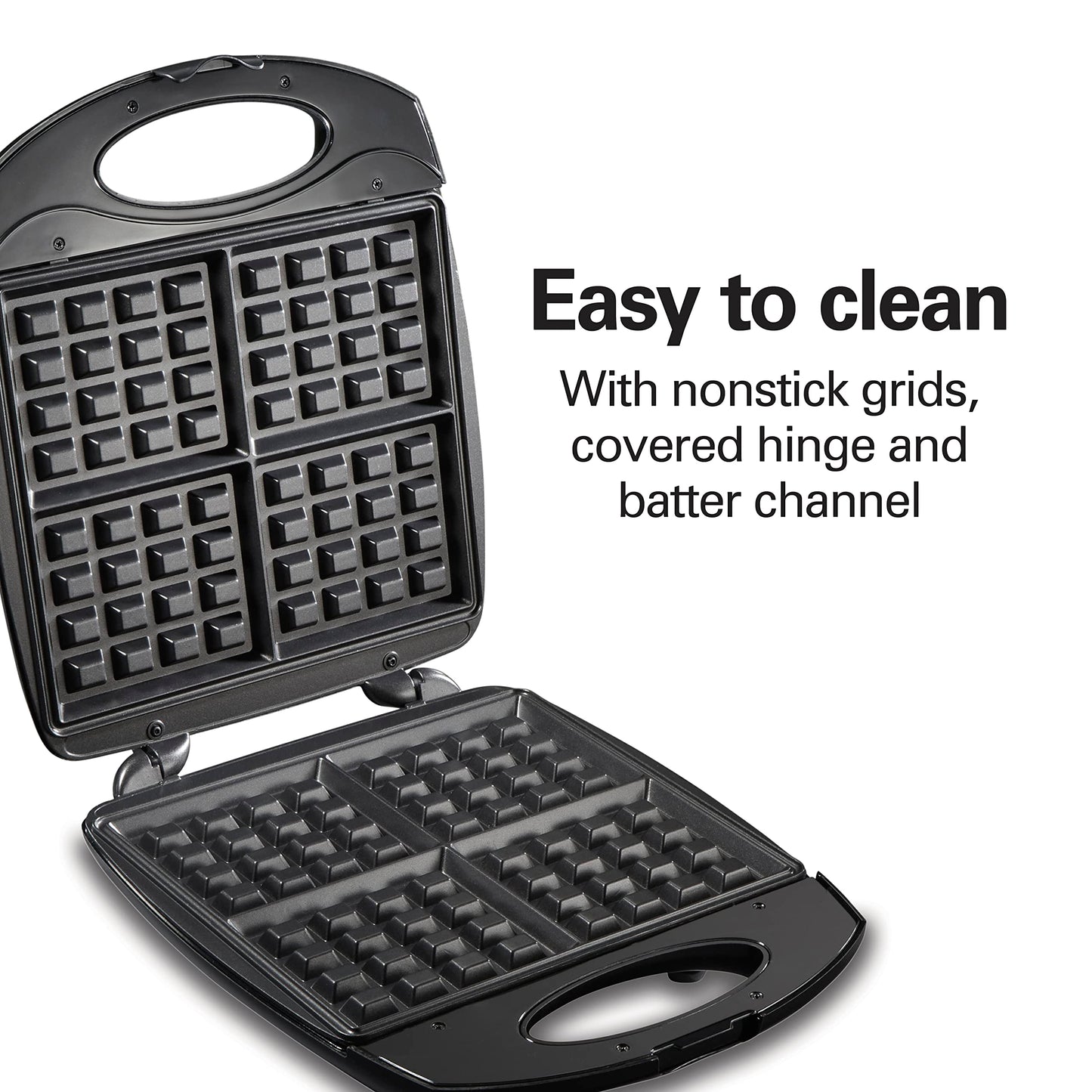 Hamilton Beach 4-Slice Non-Stick Belgian Waffle Maker with Indicator Lights, Compact Design, Black (26020MNC)