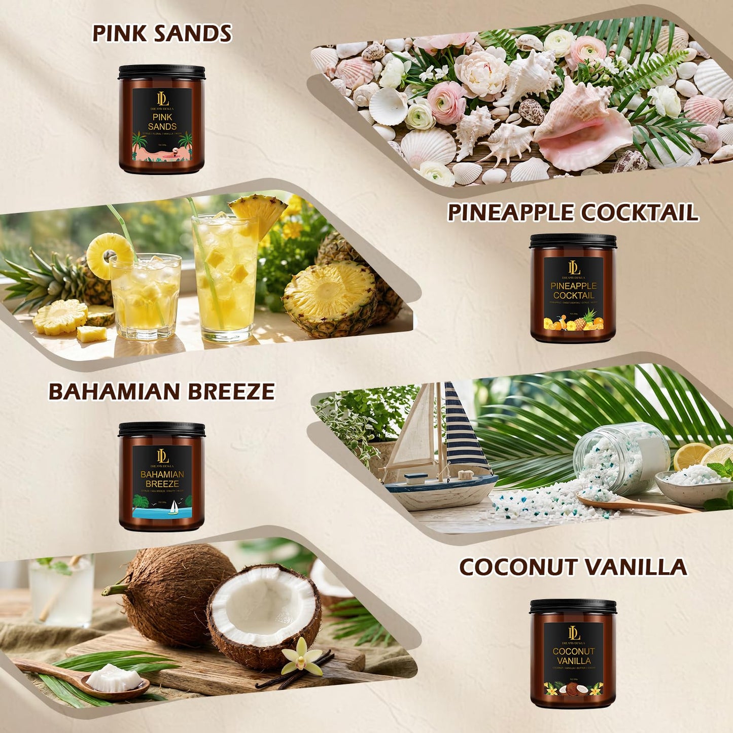 Scented Candles Gift Set, 4 Pack 28oz 200 Hours Burn, Candles for Women Men, Scents of Pineapple Cocktail/Coconut Vanilla/Pink Sands/Bahamian Breeze