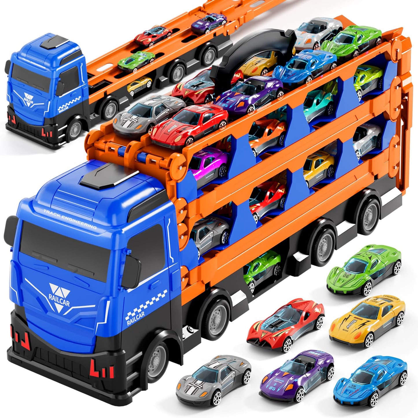 Ci Vetch 78 inches Transport Truck with 24pcs Die-Cast Cars Toys, Cars Toddler Toys Gifts for 3 4 5 6 7 Years Old Boys Girls Kids, Boys Toys Age 3-5 4-7