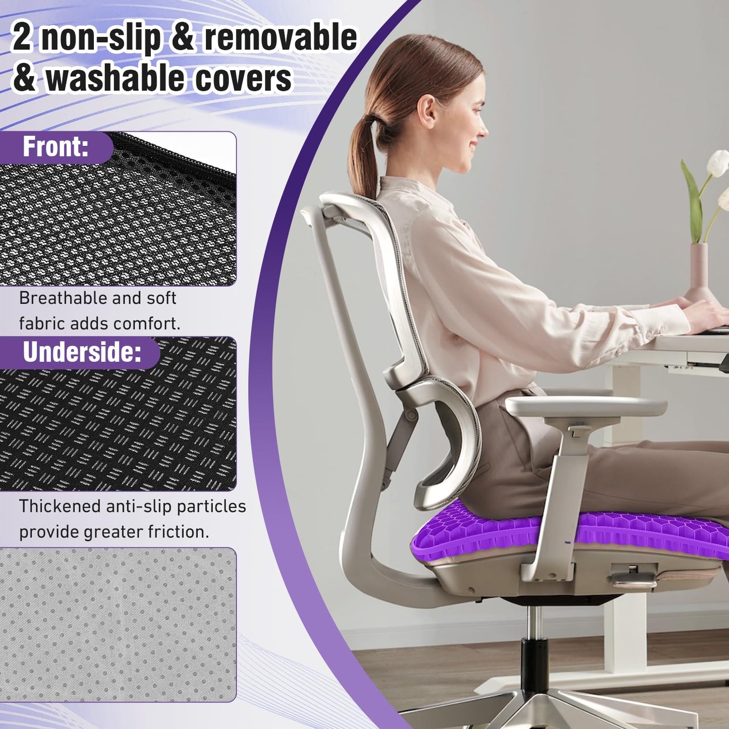 Gel Seat Cushions for Long Sitting, Double Thick Seat Cushion Breathable Honeycomb Design Absorbs Pressure Points, Gel Cushion for Office Chair, Home, Car, Wheelchair