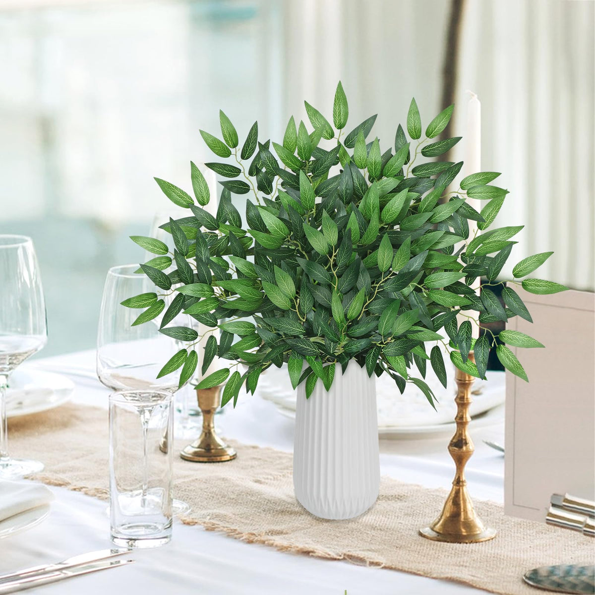 Betylifoy 24 Pcs Italian Ruscus Greenery Stems Artificial Eucalyptus Branches 25" Faux Silk Greenery Leaves Plants for Wedding Arch Bouquet Home Office Vase Filler Decor