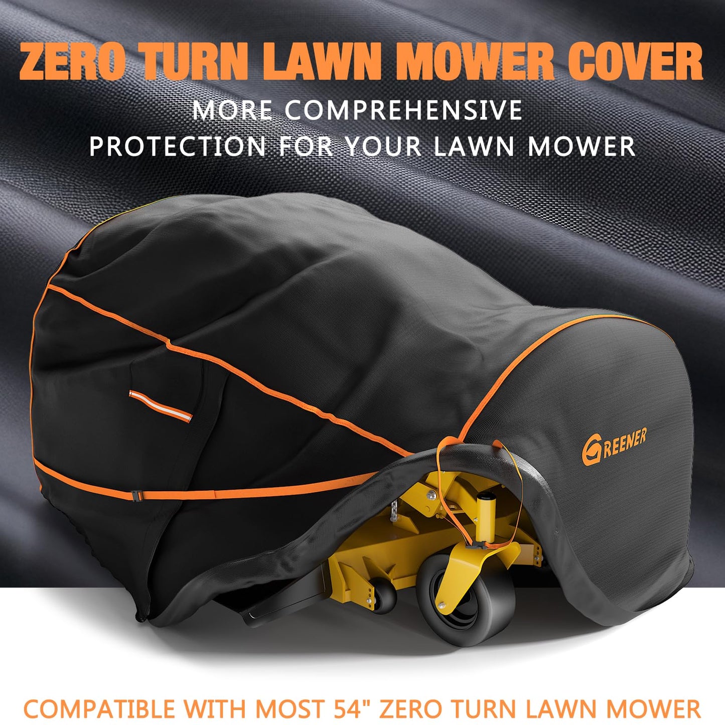 GREENER Zero Turn Lawn Mower M (800D)- Tractor Cover Fits Decks up to 54" Heavy Duty Protector, Universal fit for John Deere, EGO, Toro and More 80" L x 55" W x 49" H Black