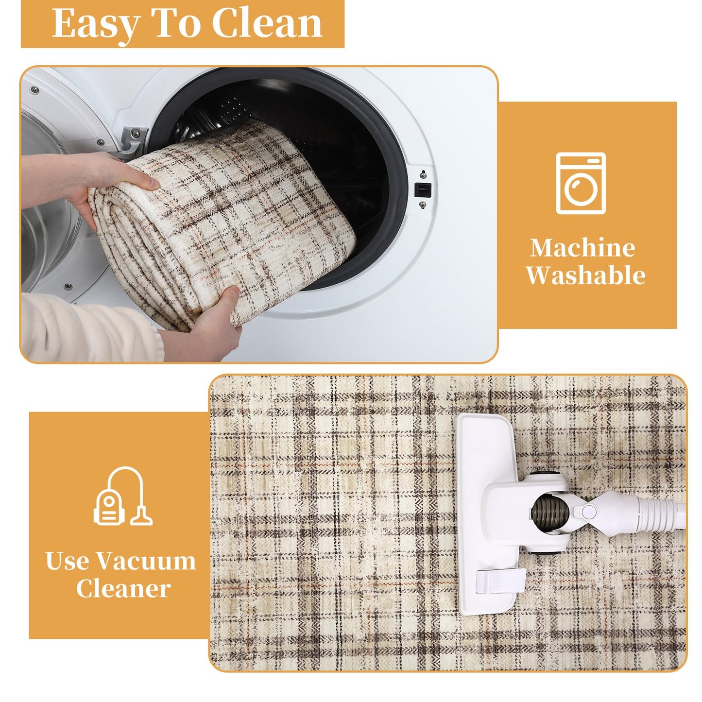 GarveeHome Washable Area Rugs 5x7 Rug for Living Room Modern Plaid Rugs for Bedroom Non Slip Farmhouse Ultra Soft Rugs Non Shedding Stain Resistant Carpet for Nursery Office Beige 5 ft x7 ft