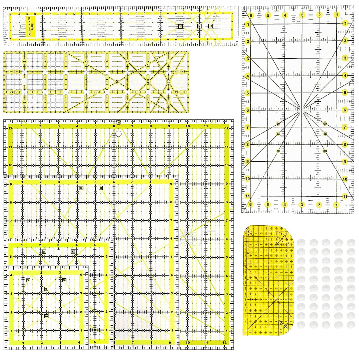 8 Pack Acrylic Quilting Ruler, Square Transparent Fabric Quilter Ruler with Double-Colored Grid Lines.Clear Sewing and Ironing Rulers for Precision Cutting and Easy Sewing