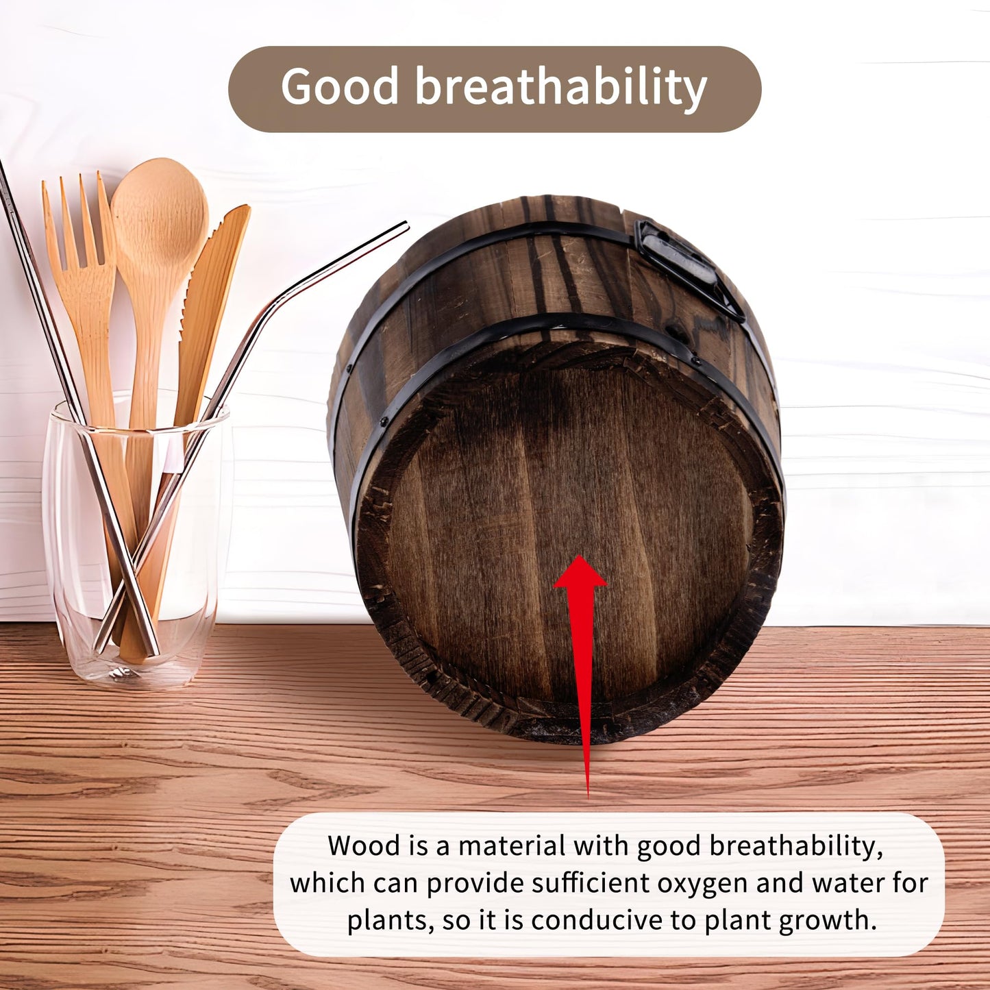 Adnee 4 Pack Wooden Whiskey Barrel Planters - 4 Sizes Wooden Bucket Barrel Garden Planters Set - Rustic Flower Planters Pots Container for Indoor Outdoor Garden Home Plants(4.7",6.1",7.1",9")