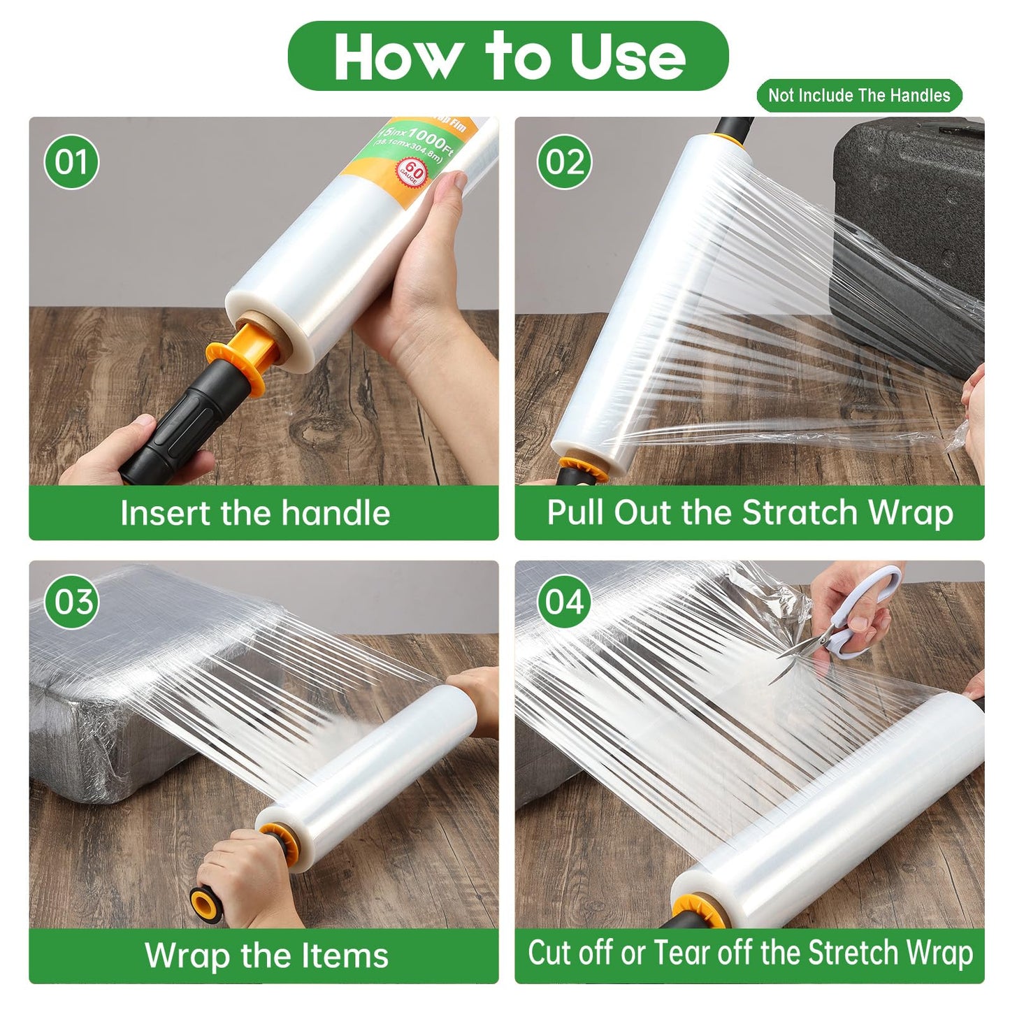 4 Packs Stretch Wrap Stretch Film 15" X 1000 Feet Shrink Wrap Packing Moving Suppliers 60 Gauge Plastic Wrap for Pallet Wrapping Shipping and Surface Protection