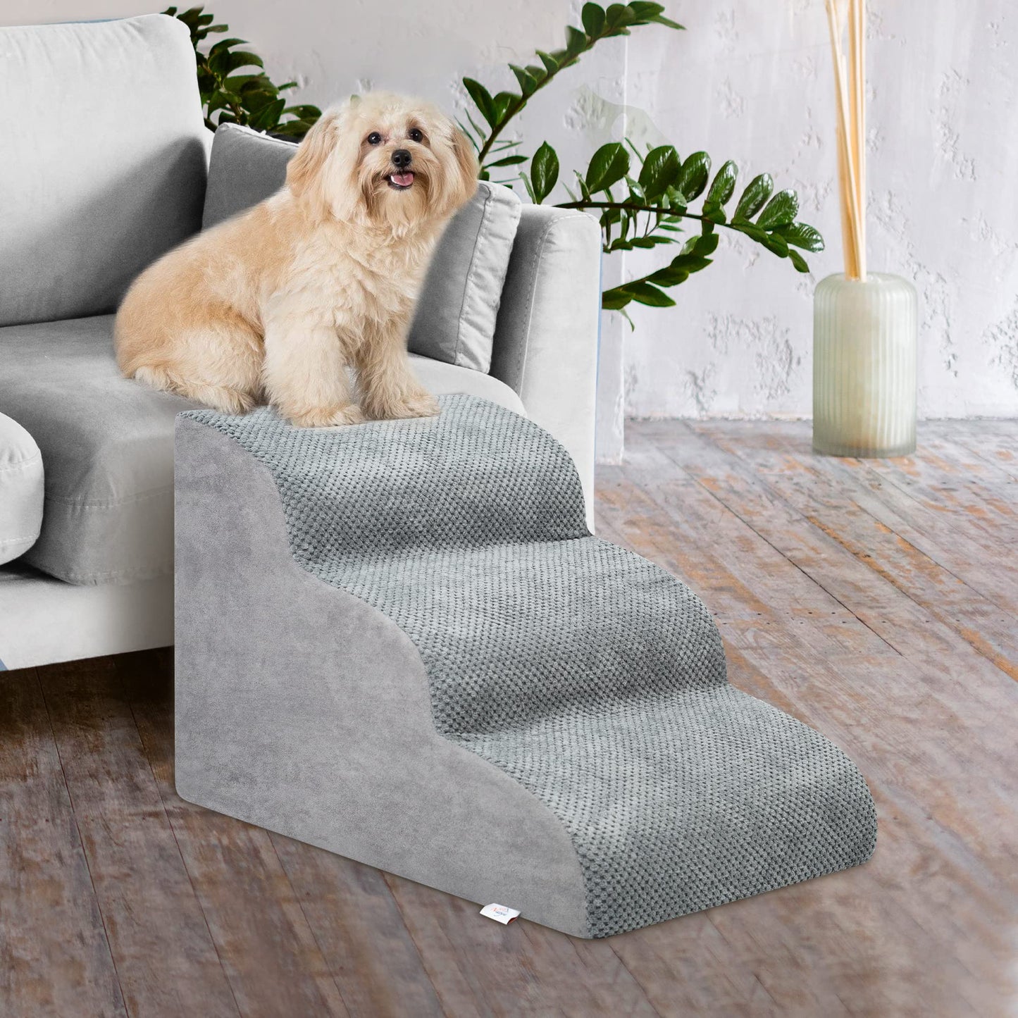 Dog Stairs for Small Dogs - High Density Foam Dog Ramp, Extra Wide Pet Steps with Non-Slip Bottom for High Beds, Couche and Sofa, Best for Dogs Injured, Older Dogs Cats, Pet with Joint Pain (3 Tiers)