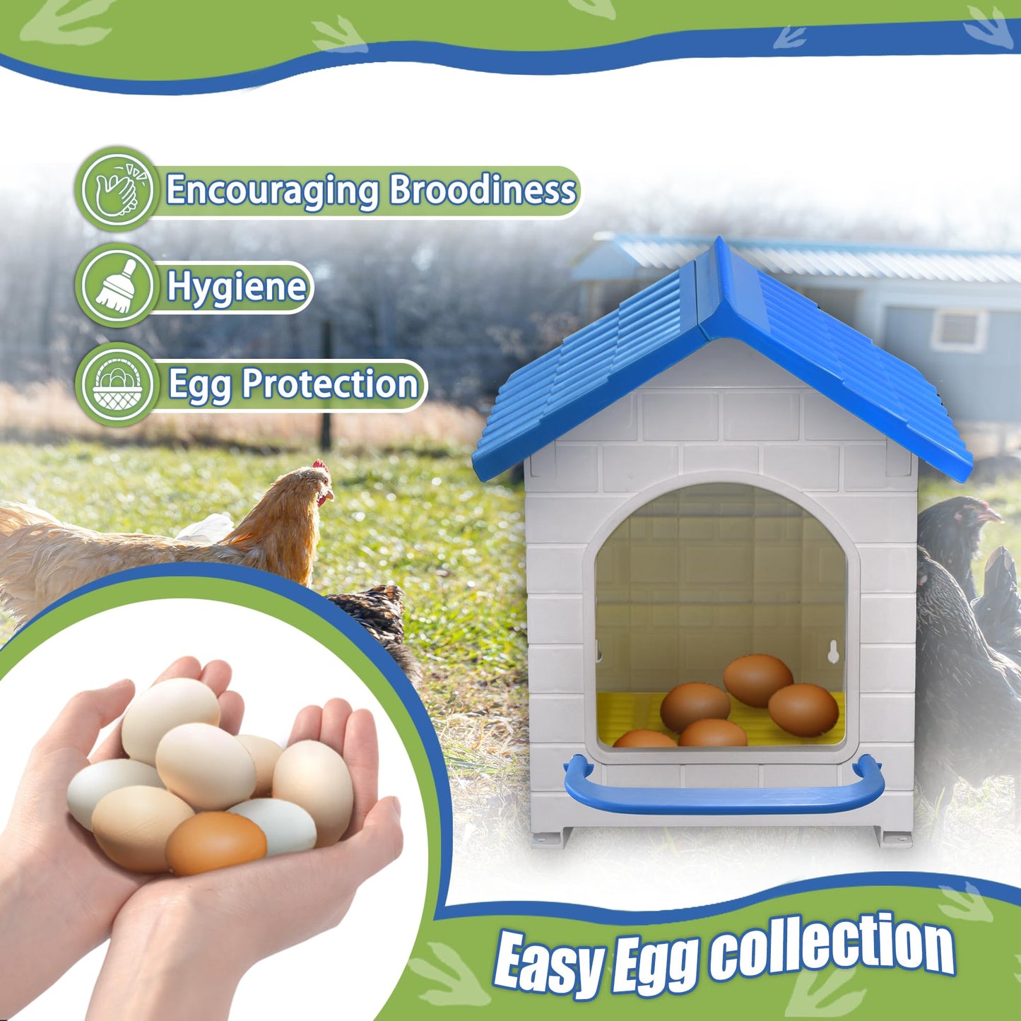 Chicken Nesting Box for Laying Eggs 1/2/3 Pack Large Easy to Assemble Hen Plastic Nesting Box with Washable Nesting Pad for Chicken Coop Wall or Ground Mounted (1 Pack)