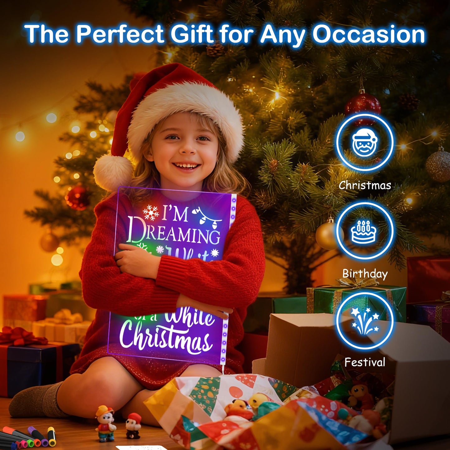 LED Drawing Board, Easter Gifts for Kids, 17" Light Up Reusable Glow in The Dark Drawing Tablet with 7 Colors, Erasable & No Mess Art Toy for Ages 3-12+, Best Birthday Gift for Girls Boys (2026 New)