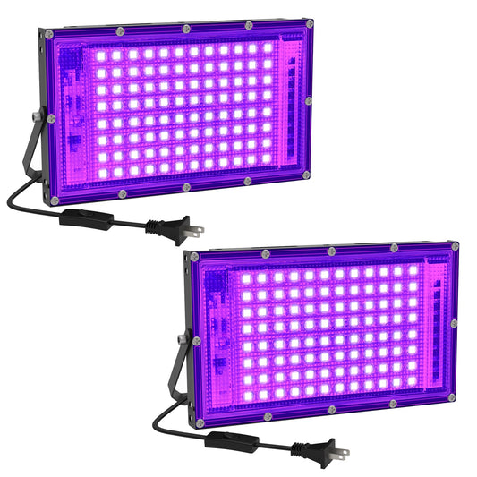 100W LED Black Light 2 Pack, ELWOKS Black Lights for Glow Party, Ultra Thin Black Lights Flood Lights with On/Off Switch, Glow in The Dark, for Party, Halloween, Body Painting