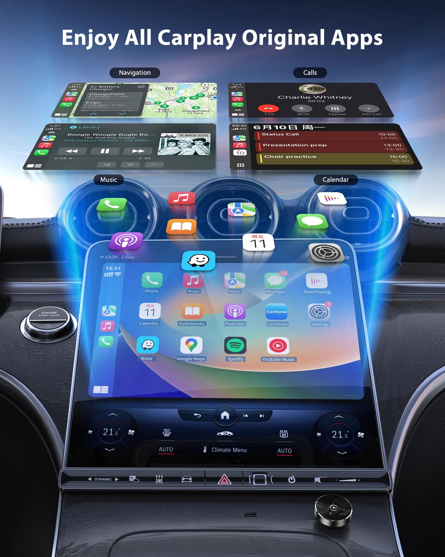 2025 Wireless CarPlay Adapter for iPhone, Converts Factory Wired to Wireless CarPlay Dongle for Cars from 2016 and iOS 10+, Plug and Play, No Latency