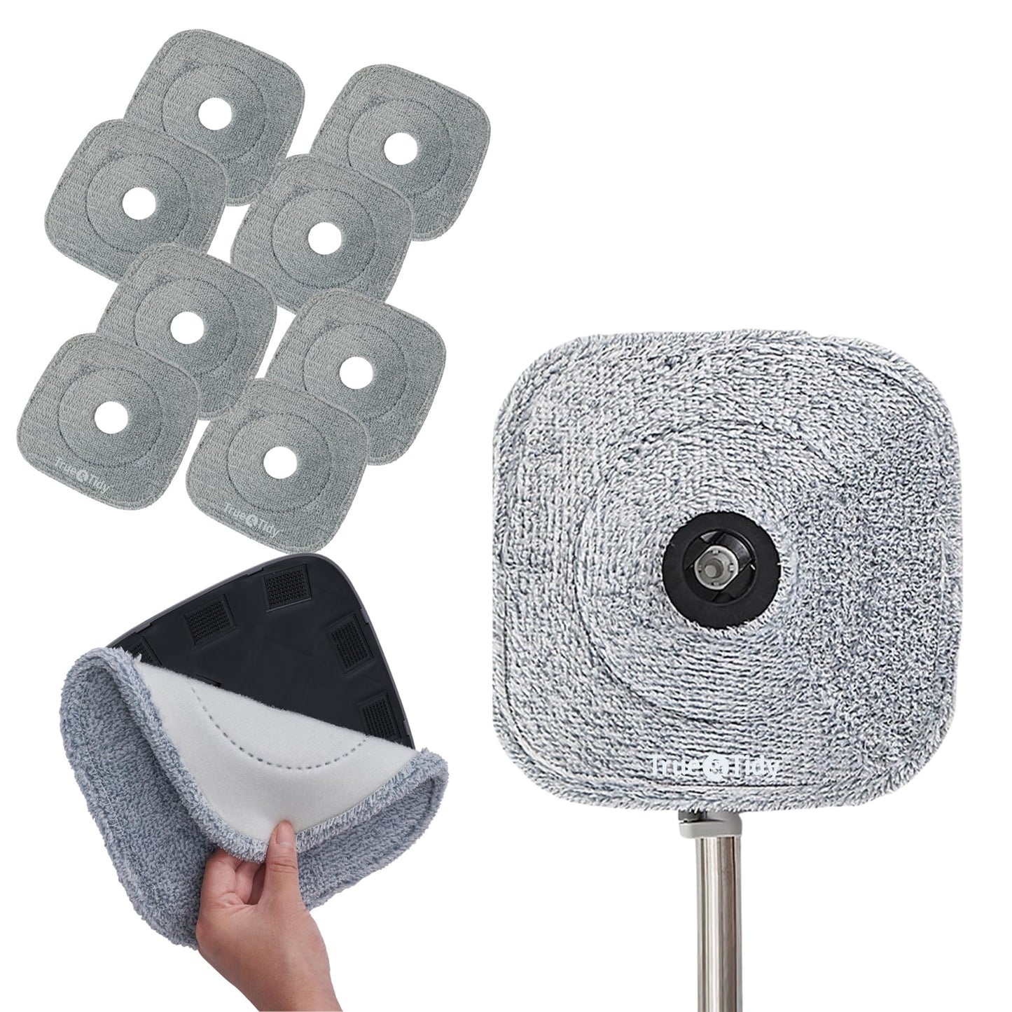 True & Tidy® 8-Pack 9 inch Extra Thick Microfiber Pad Refill for SPIN-800 TrueClean Mop & Bucket Square, Compatible with M16 and Most Square Spin Mop and Bucket, Machine Washable up to 100x