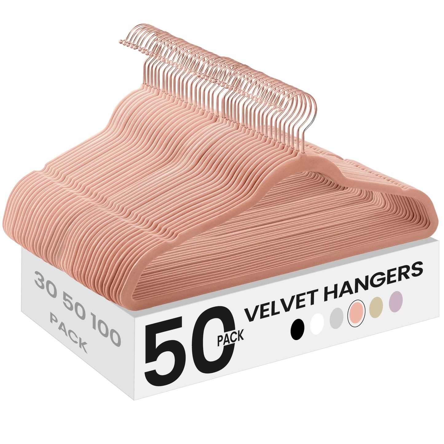 SONGMICS Velvet Hangers, Non-Slip Hanger, Rose Gold Color Swivel Hook, 50-Pack, Pink UCRF026P02