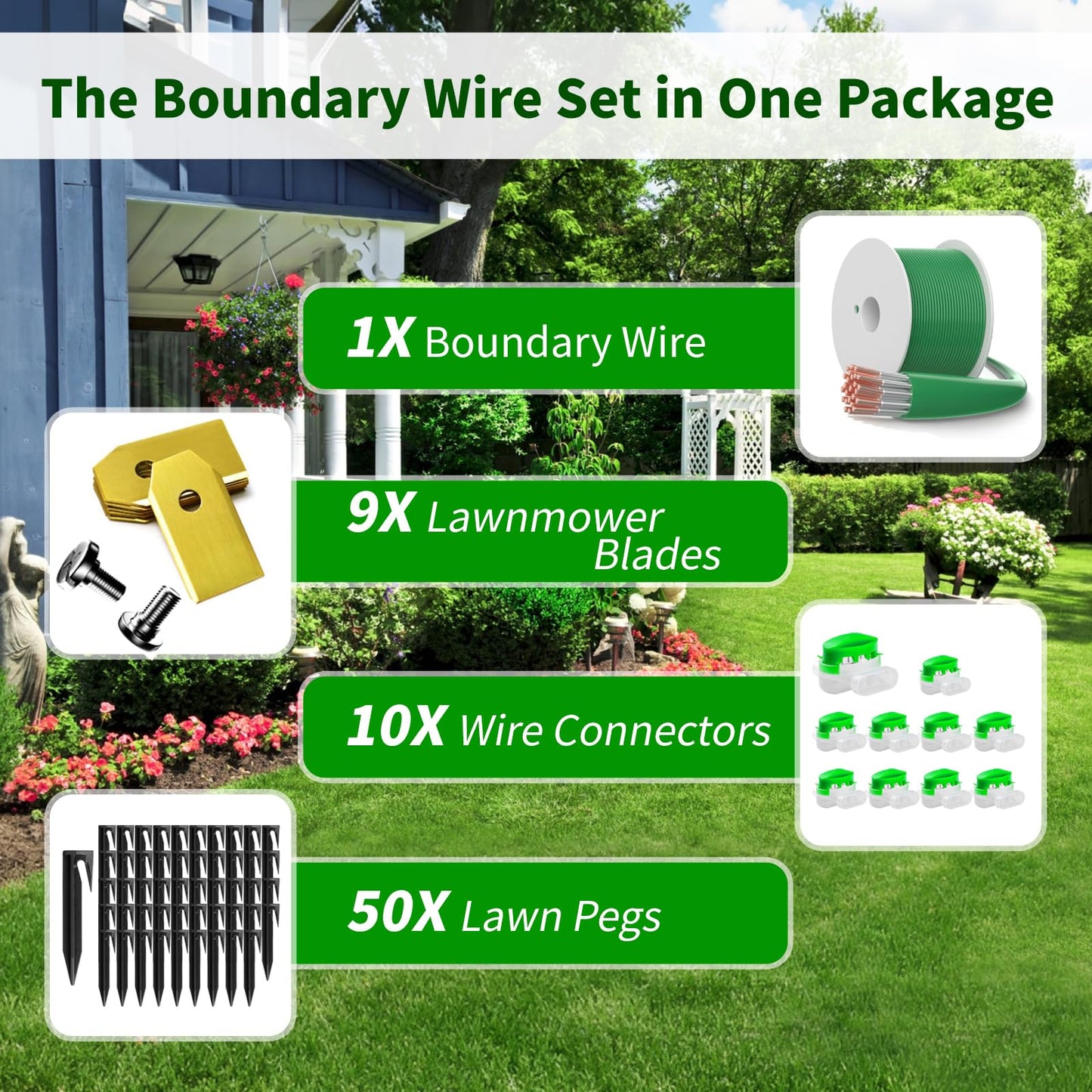 656ft/ 200m Universal Lawnmower Boundary Wire Contains 50x Lawn Pegs+10x Wire Connectors+9X Titanium Blades - Headley Tools Robotic Lawnmower Wire Compatible with Gardena/Husqvarna/Worx
