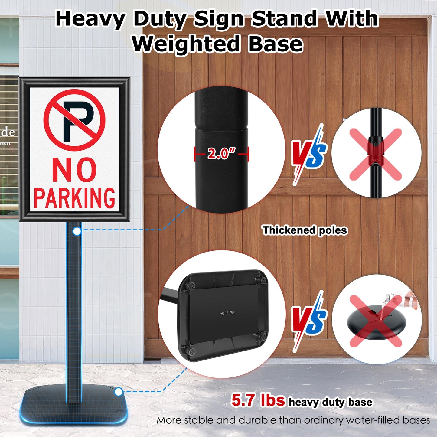 VAIIGO Pedestal Sign Stand for Display, 11 x 17 inches Adjustable Floor Standing Sign Holder with Heavy Base & Snap Frame for Indoor Outdoor Menu Flyers Signage Poster Display Stand, Black