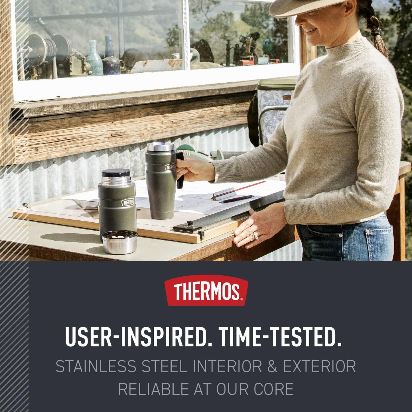 Thermos Stainless King 16 Ounce Travel Mug with Handle, Matte Steel, Gray