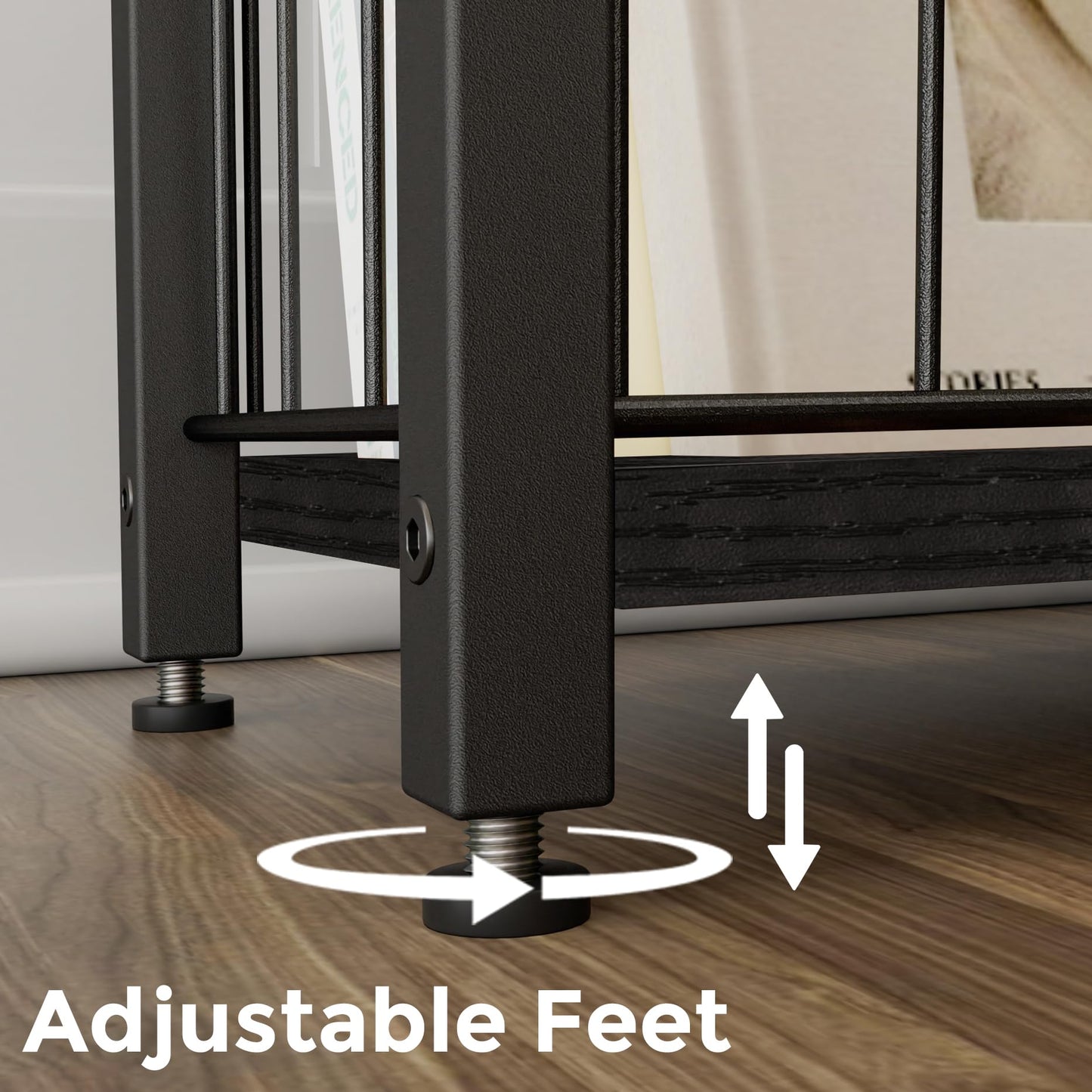 Homleke Narrow Side Table with Magazine Holder, Skinny End Table Perfect for Small Spaces, Space-Saving Design for Living Room, Bedroom, or Office, 18 x 43 x 60 cm, Black