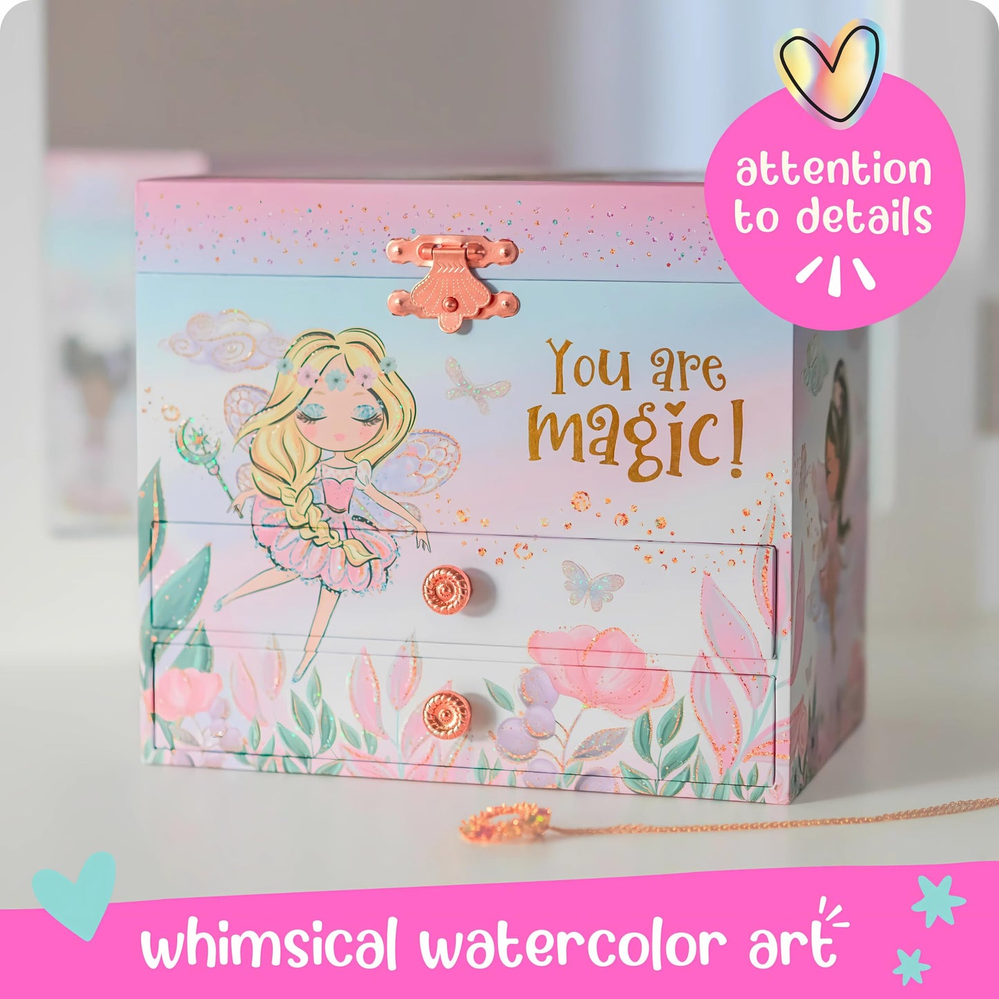 Giggle & Honey Musical Fairy Jewelry Box for Girls - Kids Music Box with Spinning Fairy and Mirror, Princess Birthday Gifts for Little Girls, Childrens Jewelry Boxes for Ages 3-10 - 6.8 x 5.3 x 6 in