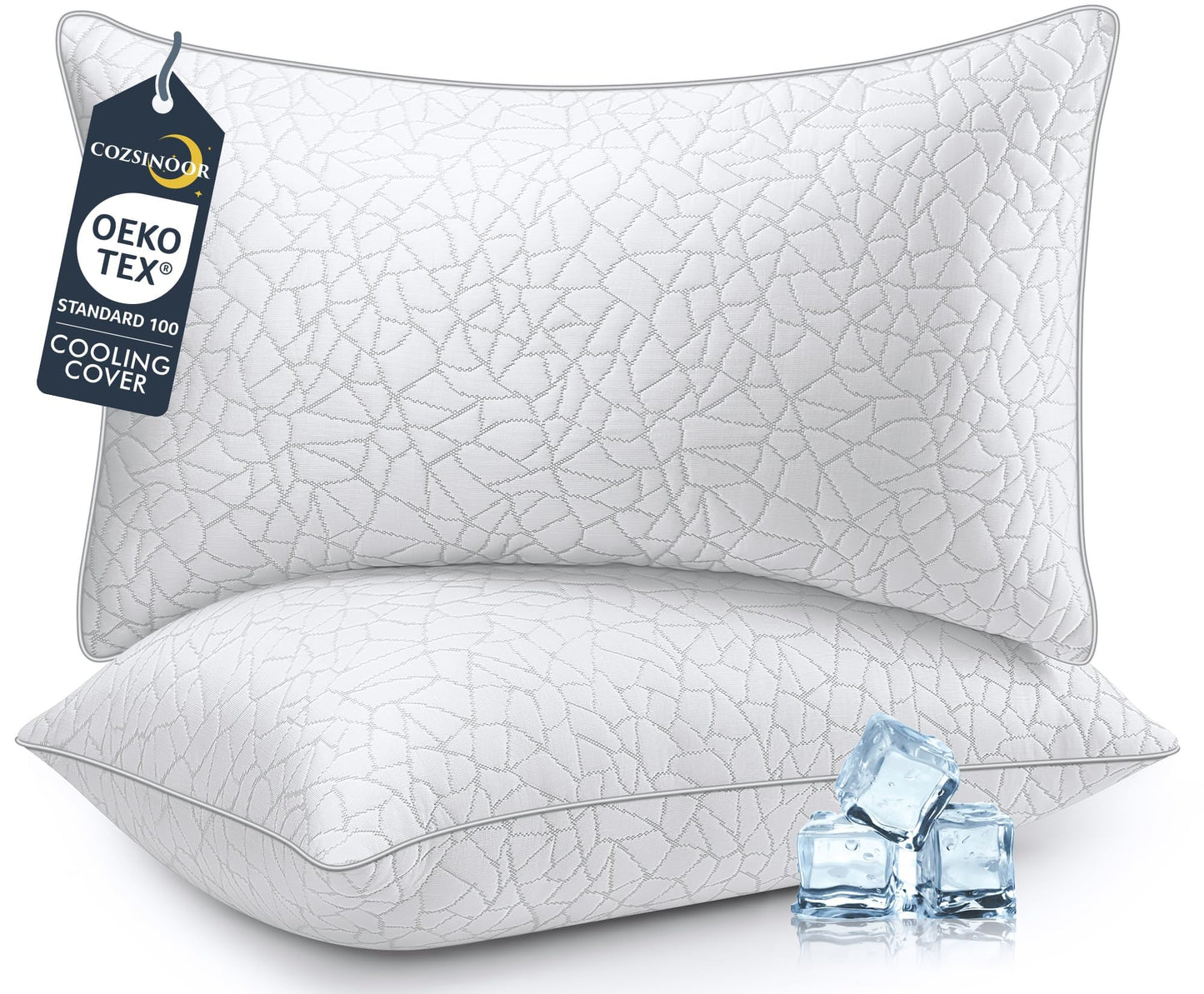 COZSINOOR Queen Size Cooling Bed Pillows - Premium Down Alternative Pillows Set of 2 for Side, Back, and Stomach Sleepers Hotel Quality Plush Soft Microfiber Fill Breathable Skin-Friendly