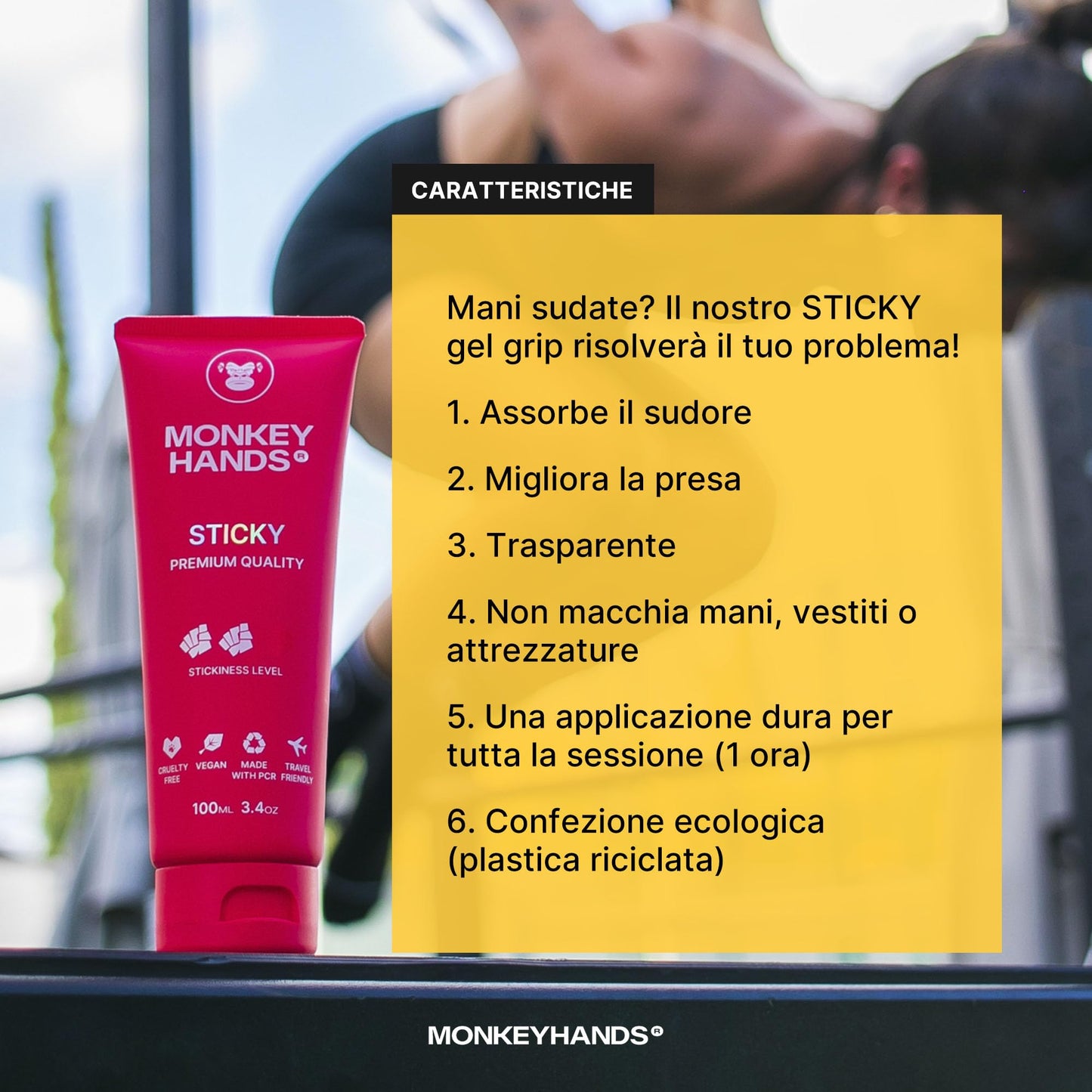 MONKEY HANDS MonkeyHands Gel Grip Pole Dance, Calisthenics, Rings, Parkour, Gymnastics, Padel, Tennis and More - High Performance - Skin Friendly, Vegan (Sticky, 100ml)