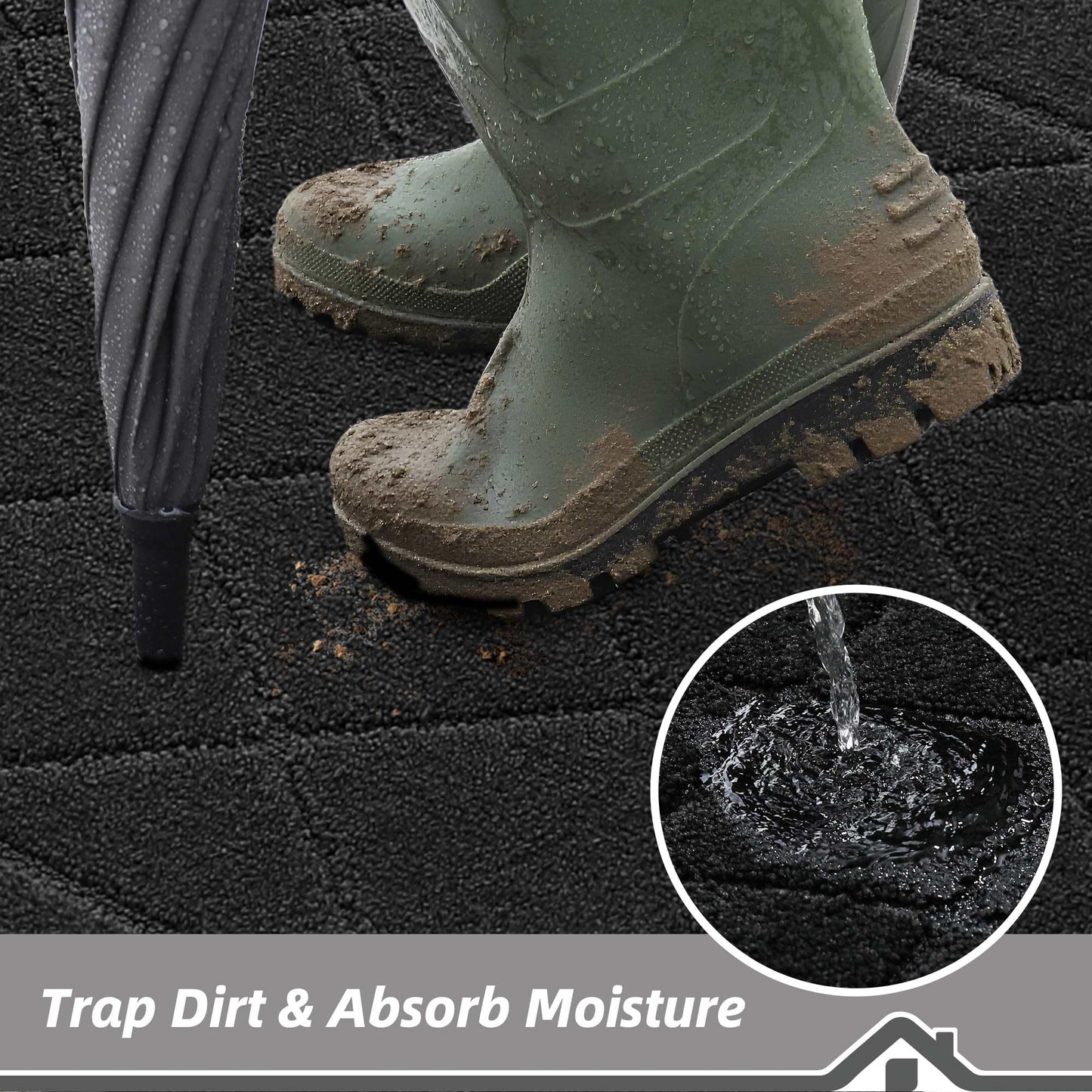 BEQHAUSE Dirt Trapper Door Mat 32" x 48", Non-Slip Doormat Washable Entryway Mat Dog Door Mat, Stain Resistant and Absorbent Welcome Mat for Front Back Door, Mud Wet Shoes & Paws, Black